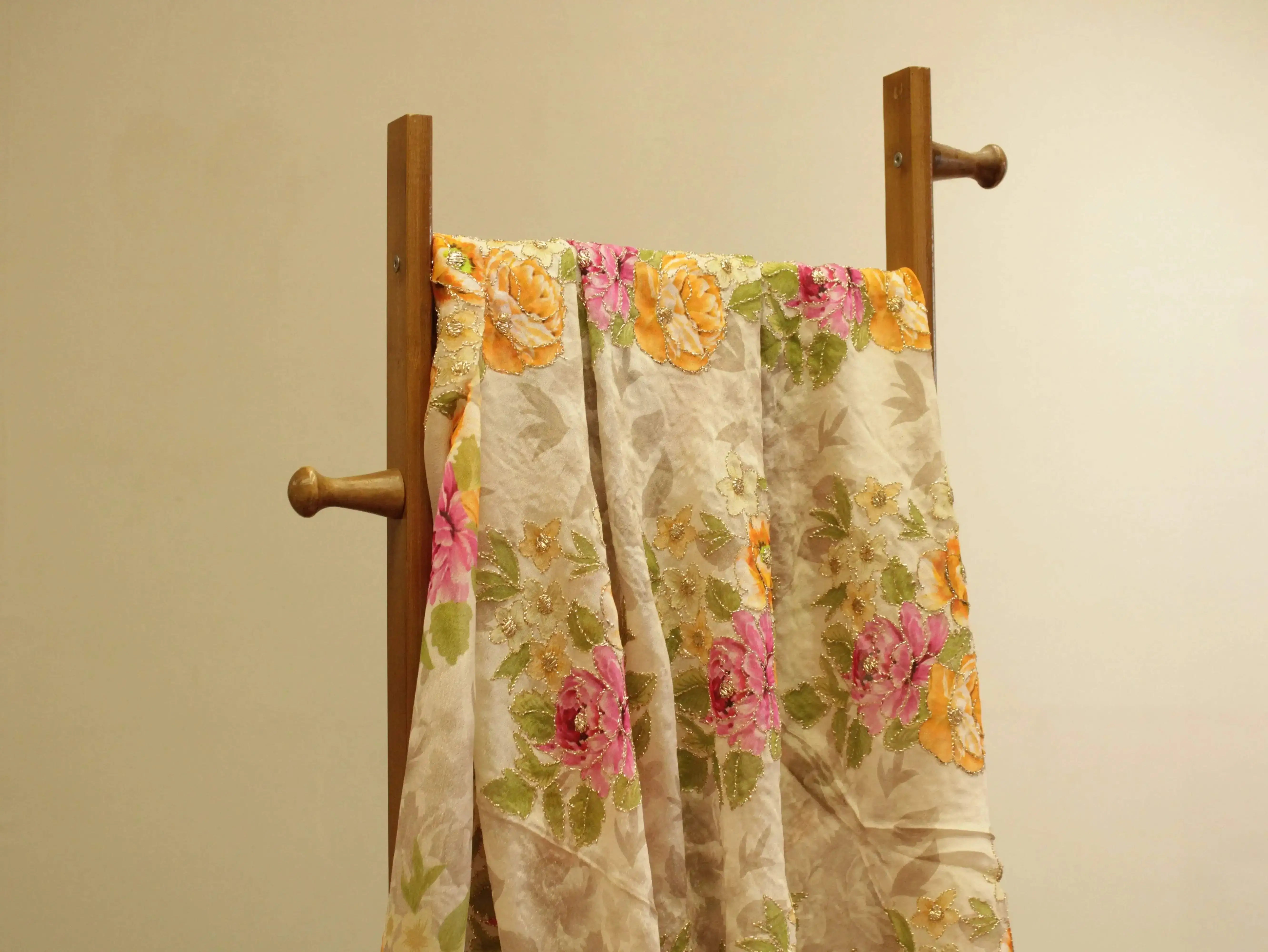 Premium Digital Print with position work Chinon Fabric - Ivory - M'Foks