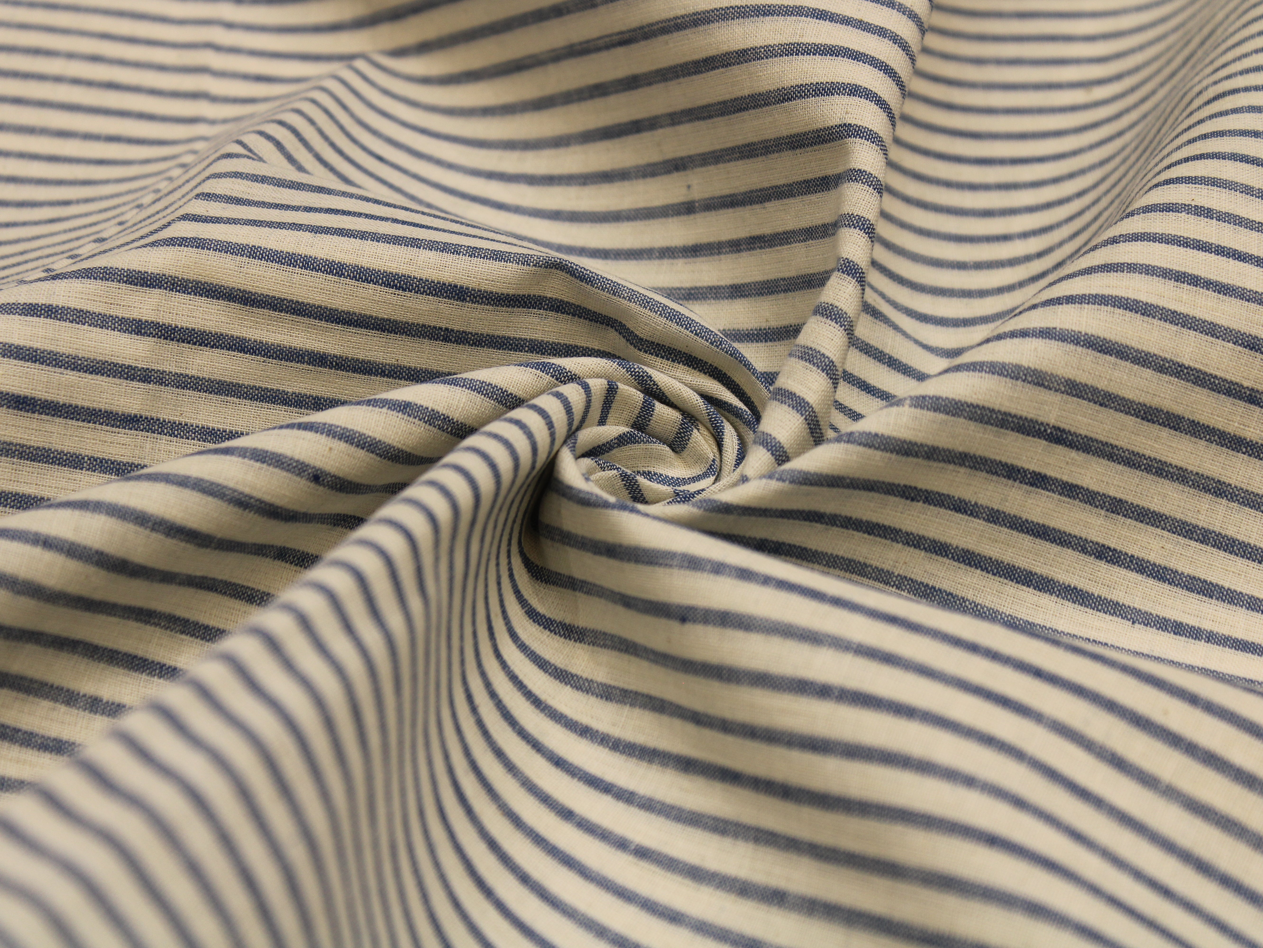 Non-Washed Pure Cotton Yarn Dyed Striped Fabric 44 Inch | Navy Blue & Cream Stripes