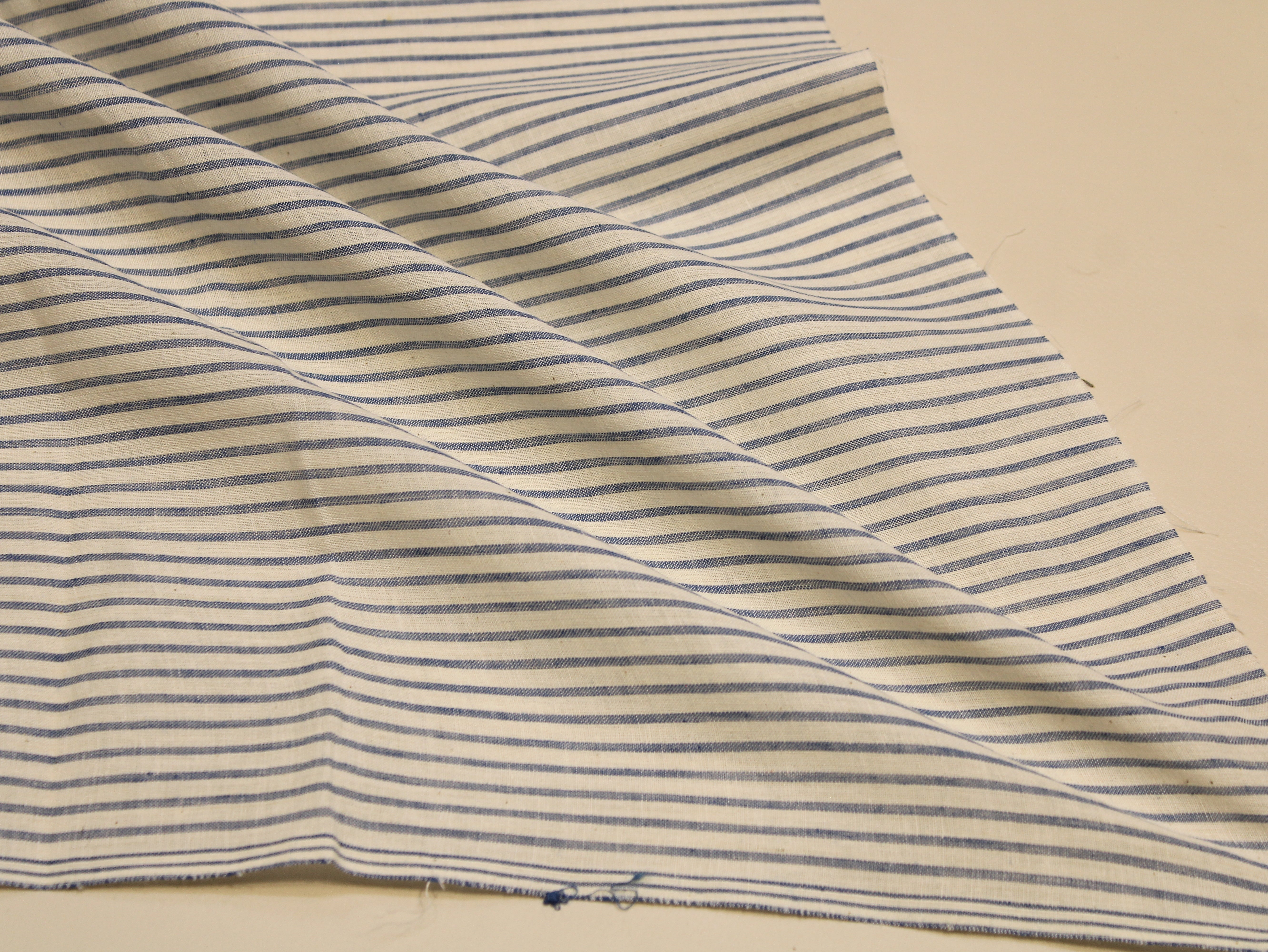 Non-Washed Pure Cotton Yarn Dyed Striped Fabric 44 Inch | Navy Blue & Cream Stripes