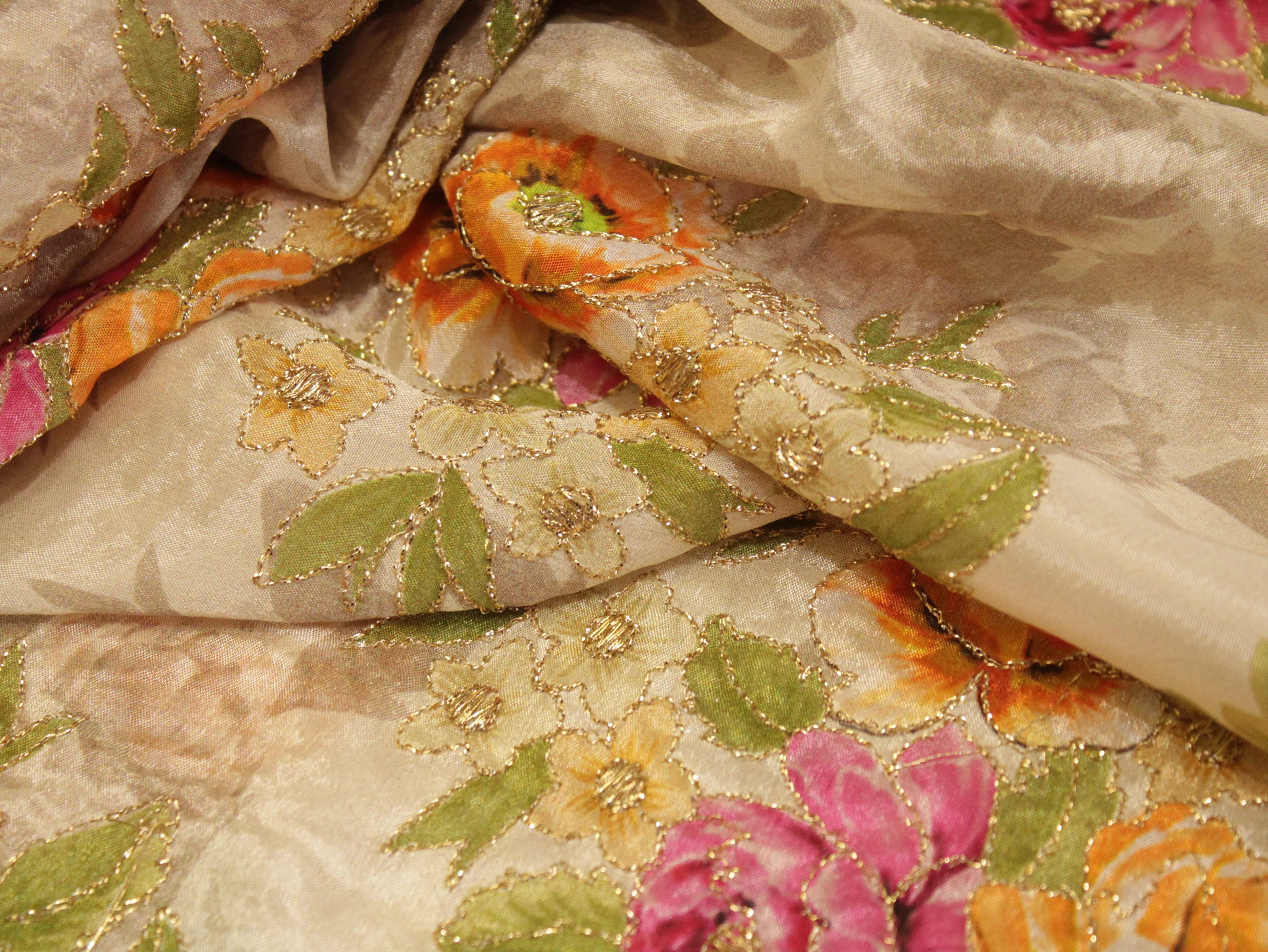 Premium Digital Print with position work Chinon Fabric - Ivory - M'Foks