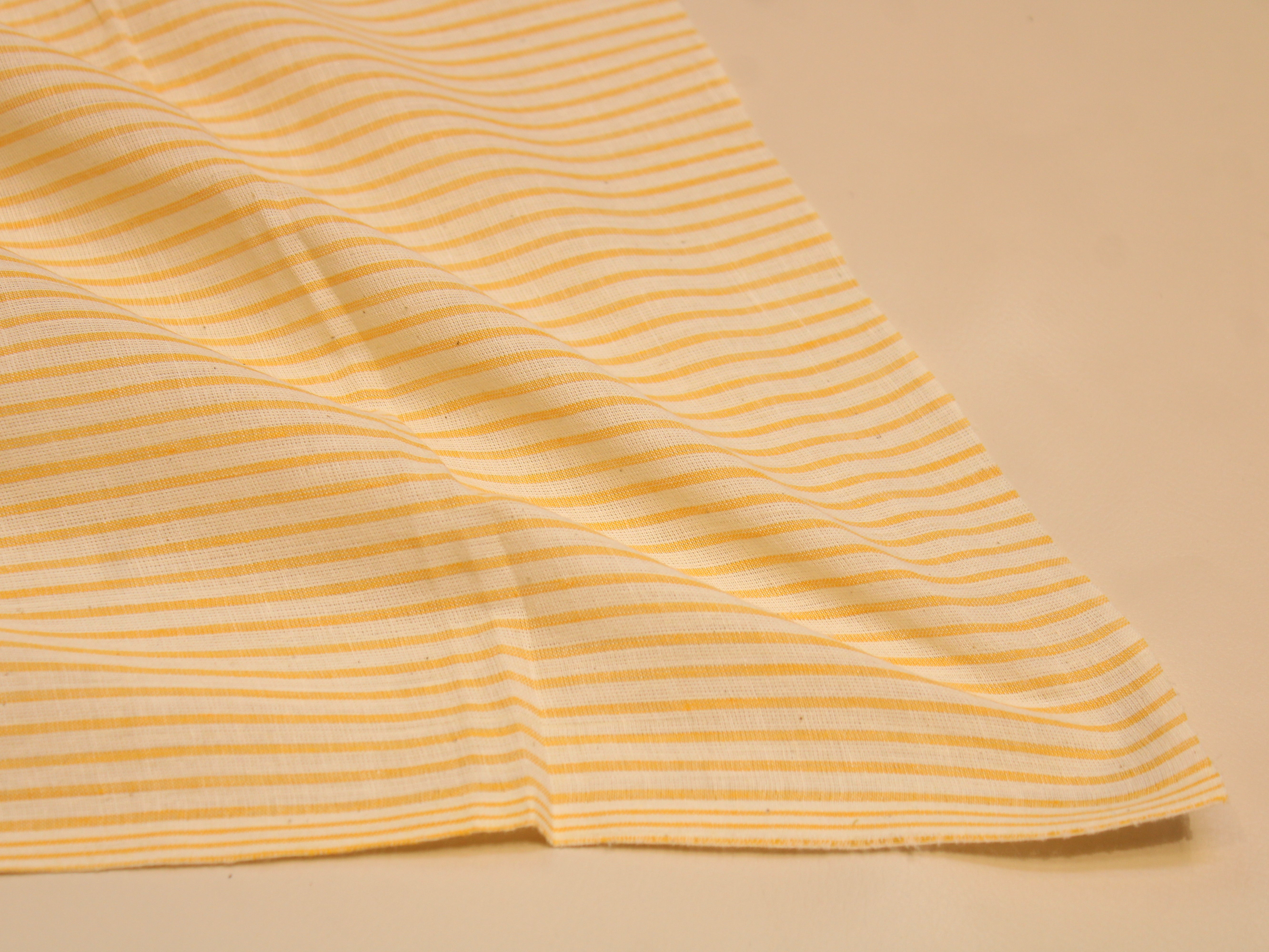 Non-Washed Pure Cotton Yarn Dyed Striped Fabric 44 Inch | Yellow & Cream Stripes