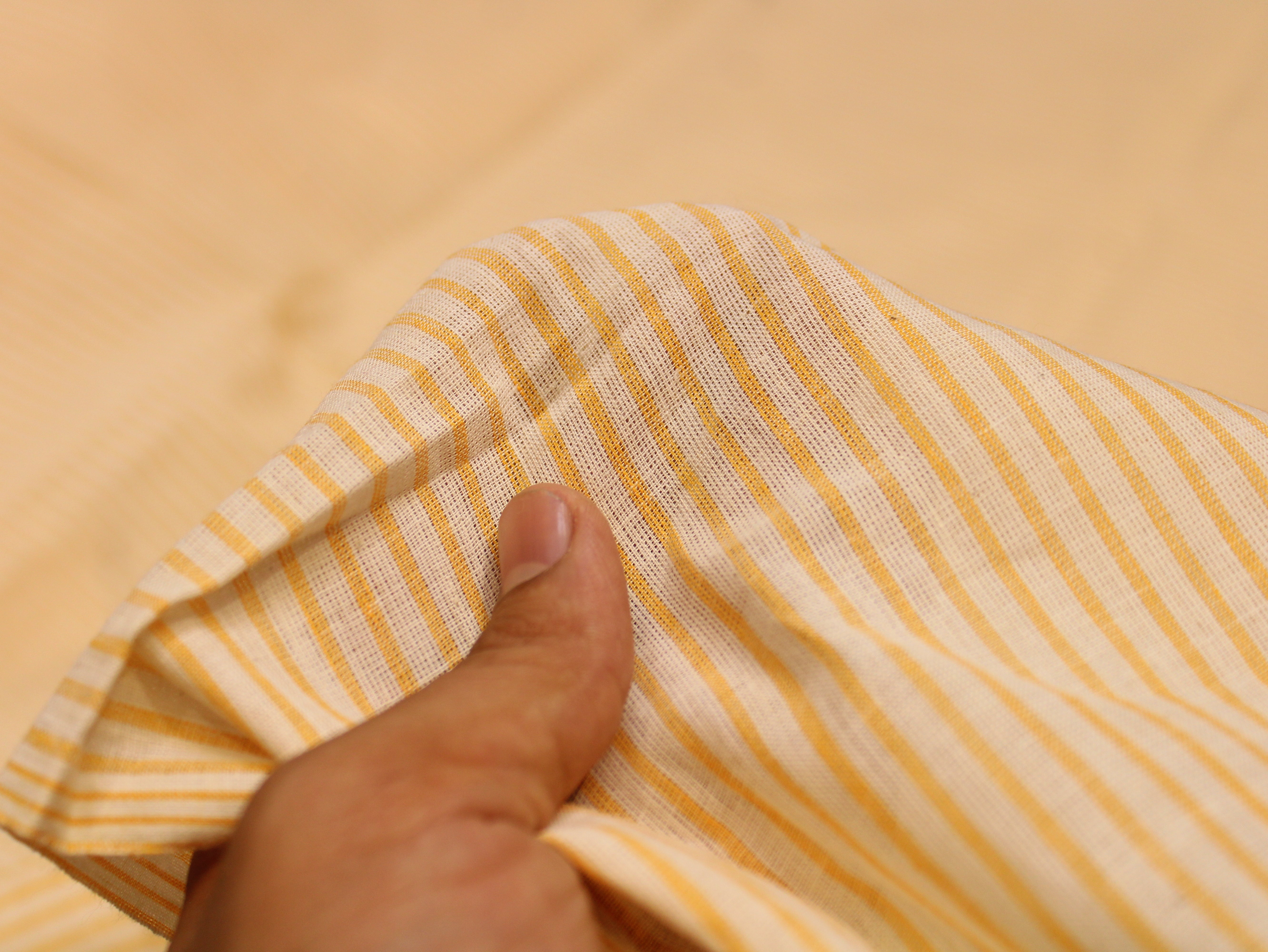 Non-Washed Pure Cotton Yarn Dyed Striped Fabric 44 Inch | Yellow & Cream Stripes