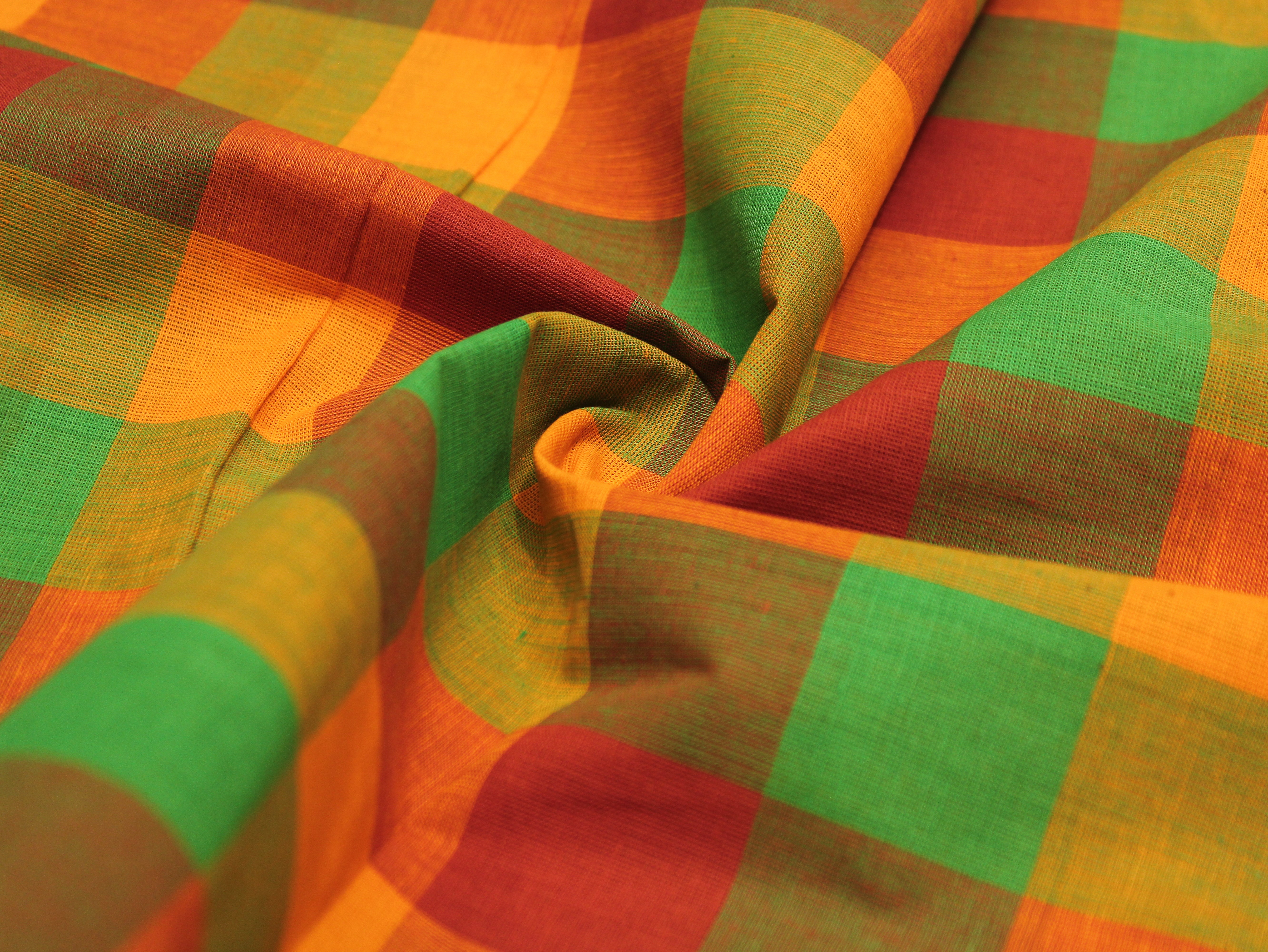 Pure Cotton Handloom Multi Checked Fabric 44 Inch | Madras Check Kattam Fabric