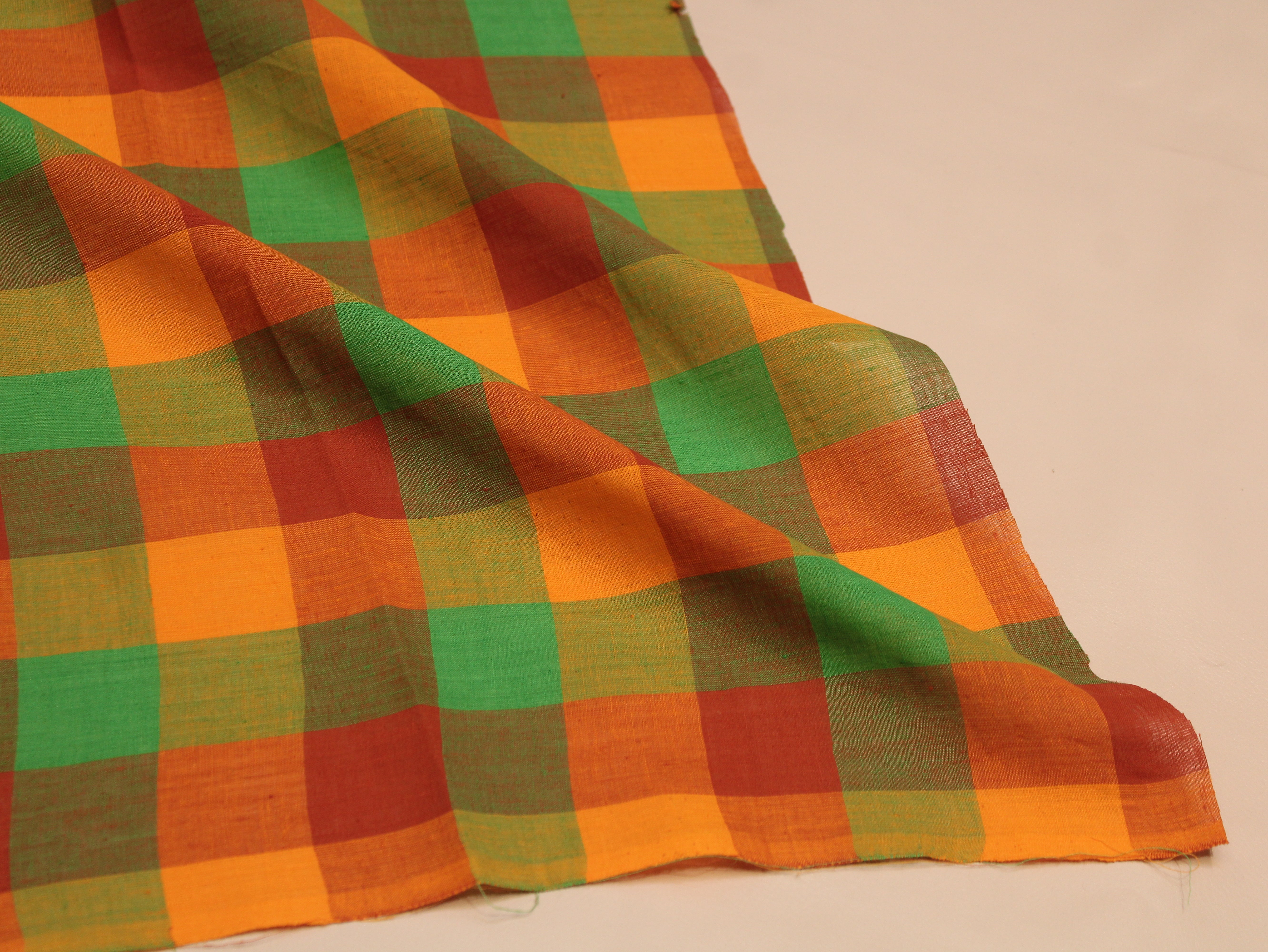 Pure Cotton Handloom Multi Checked Fabric 44 Inch | Madras Check Kattam Fabric