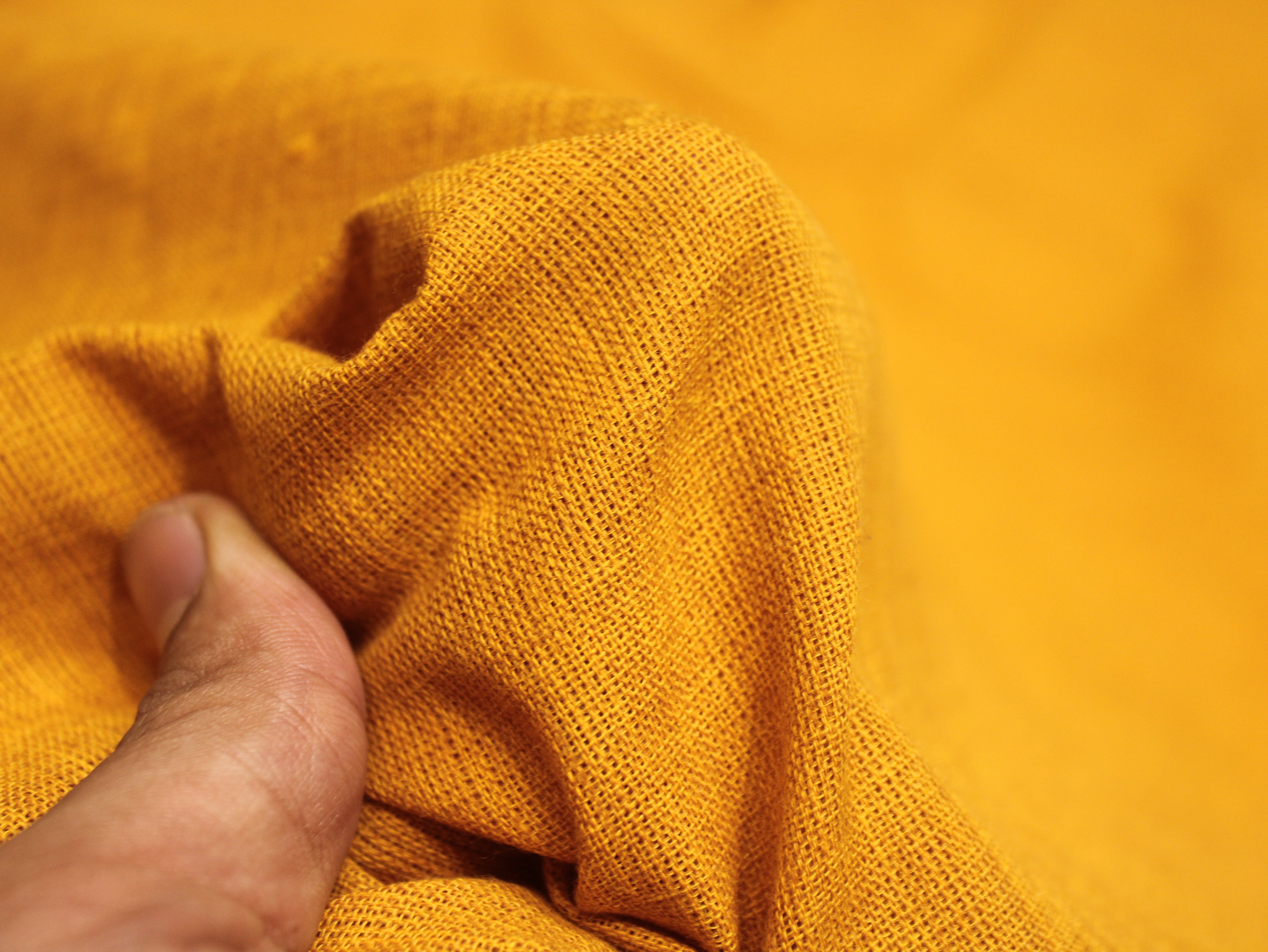 Pure Cotton Plain Handloom Fabric 44 Inches Width - Mango Yellow