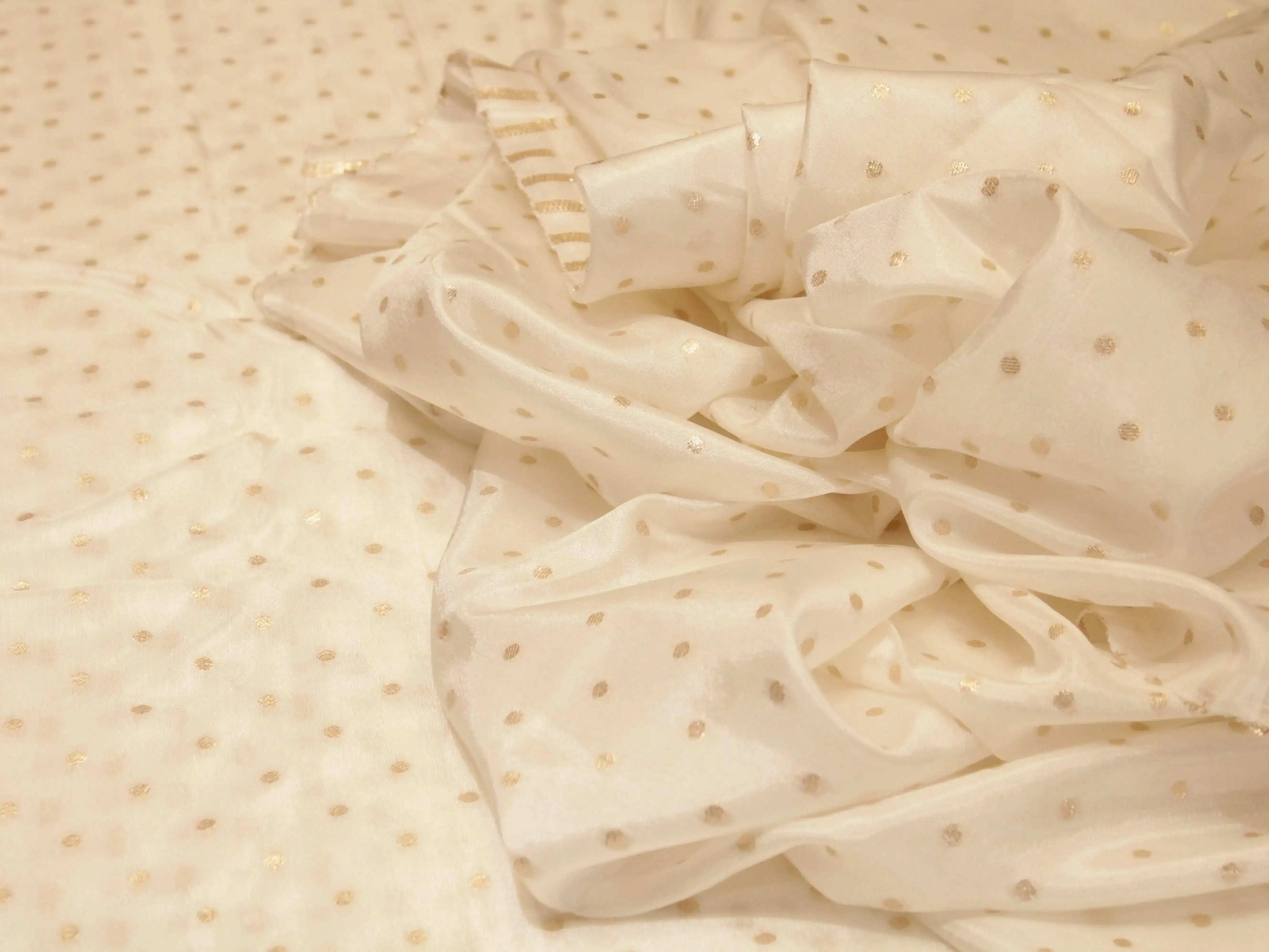 Zari Woven Dola Silk by M'Foks - White Dyeable - M'Foks