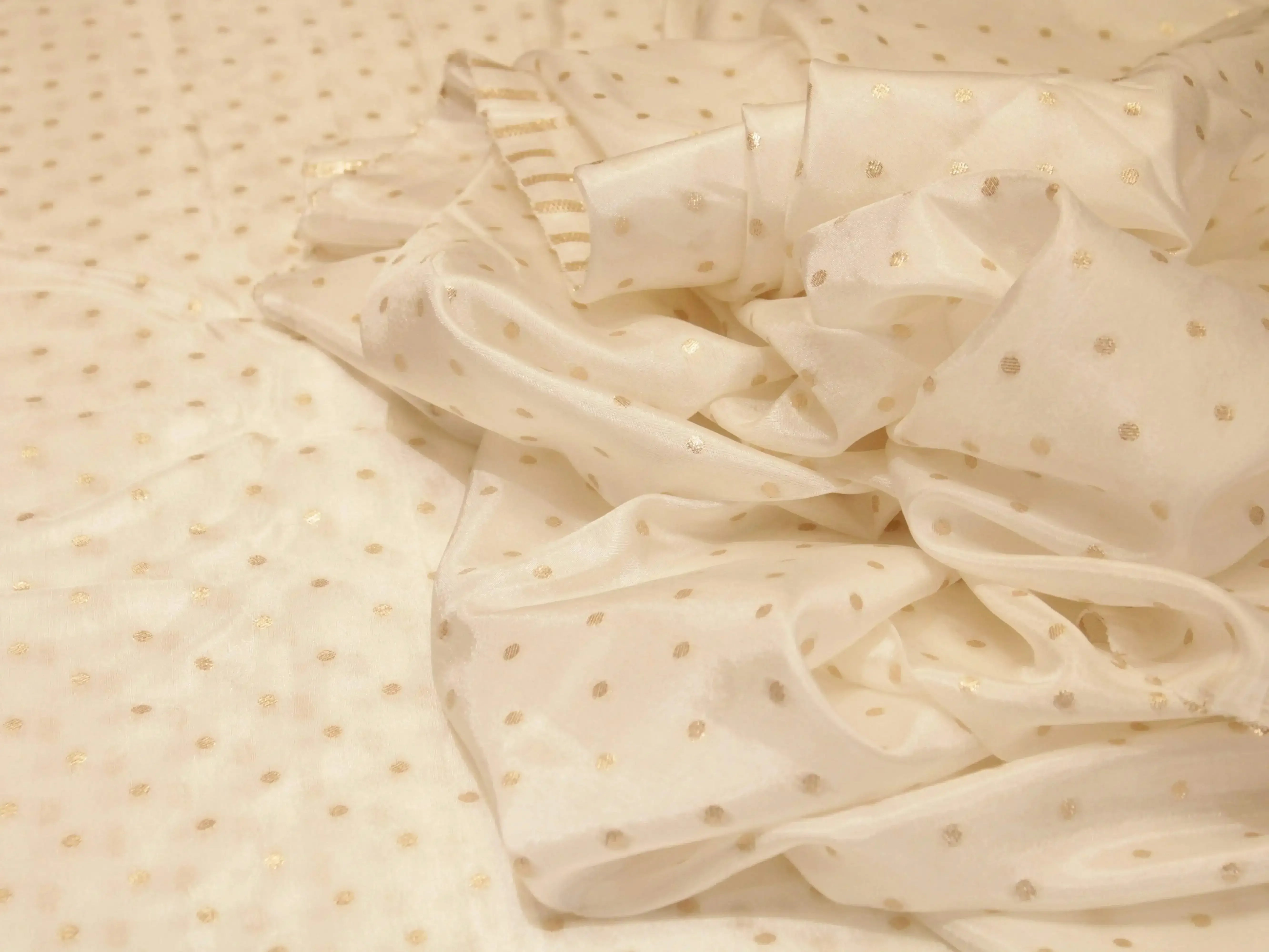 Zari Woven Dola Silk by M'Foks - White Dyeable - M'Foks