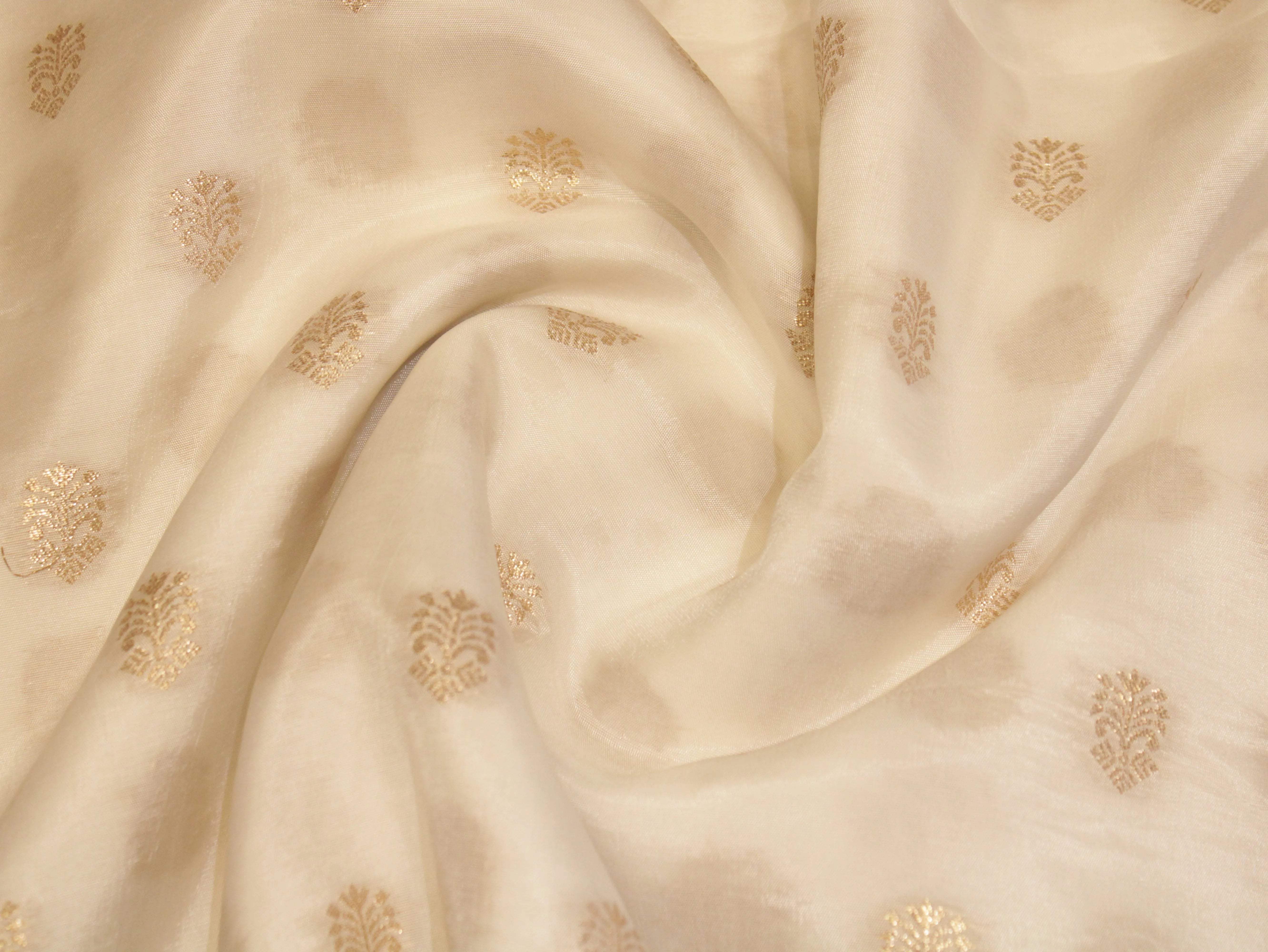 Zari Woven Dola Silk by M'Foks - White Dyeable - M'Foks