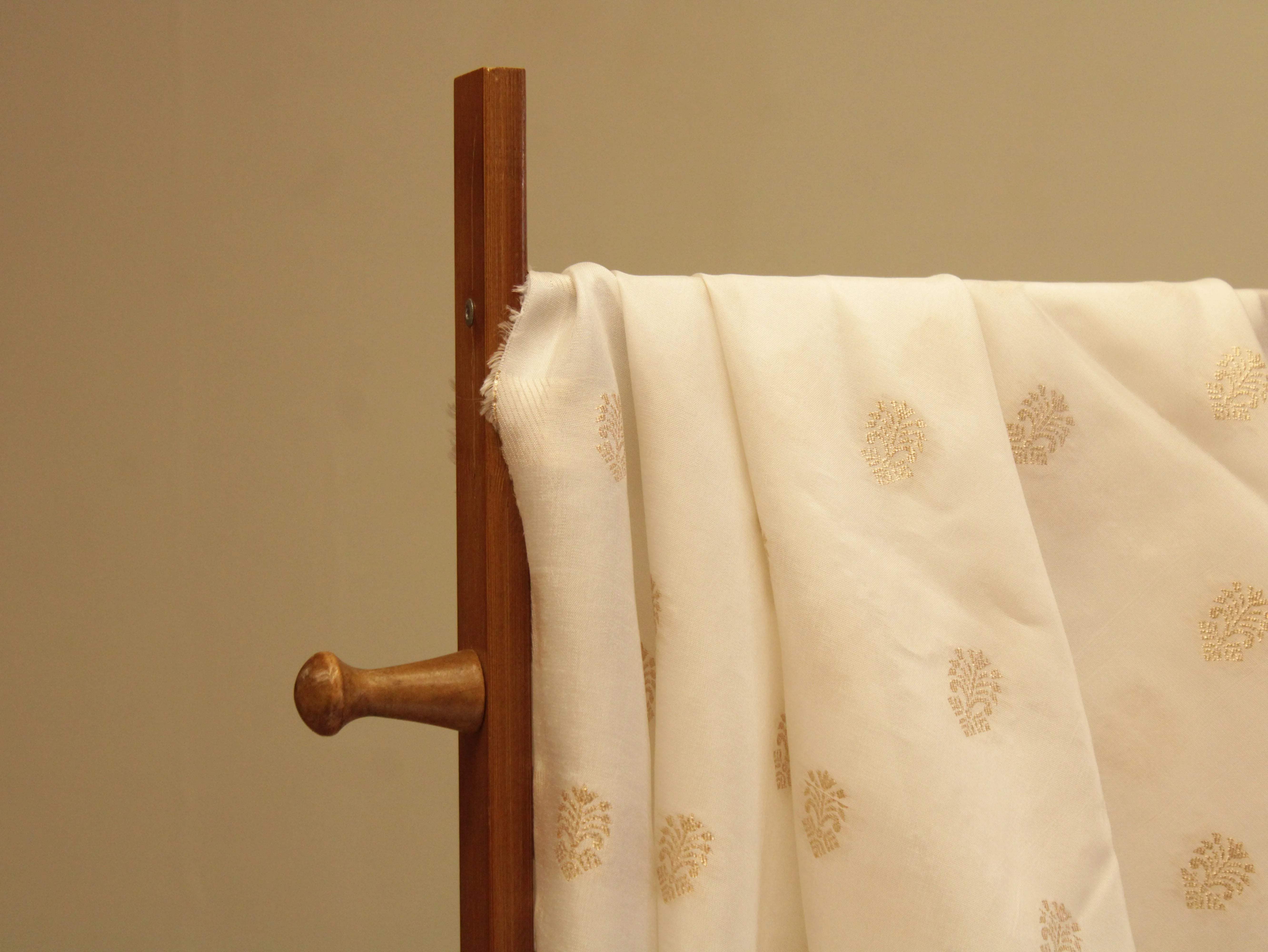 Zari Woven Dola Silk by M'Foks - White Dyeable - M'Foks