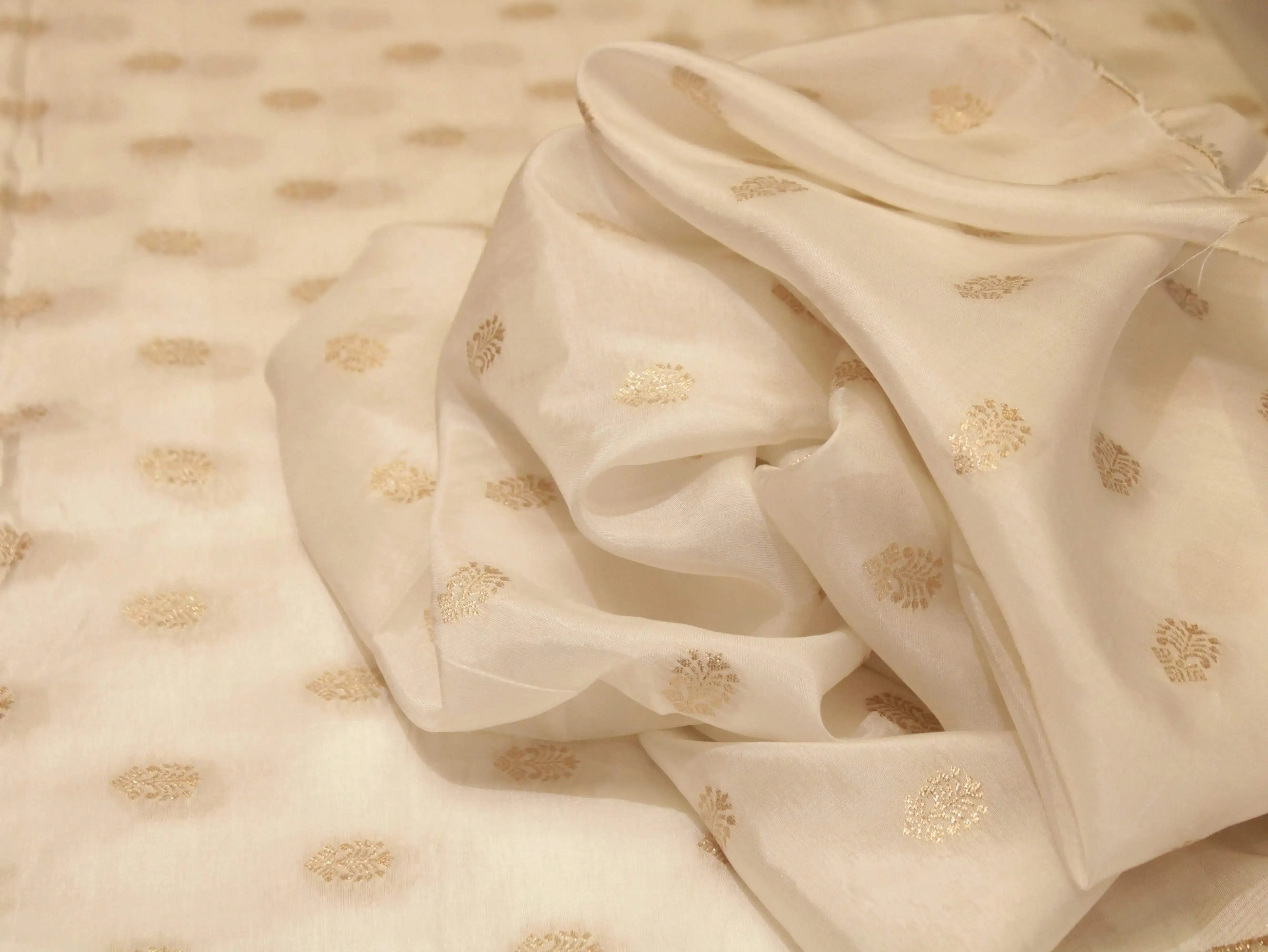 Zari Woven Dola Silk by M'Foks - White Dyeable - M'Foks