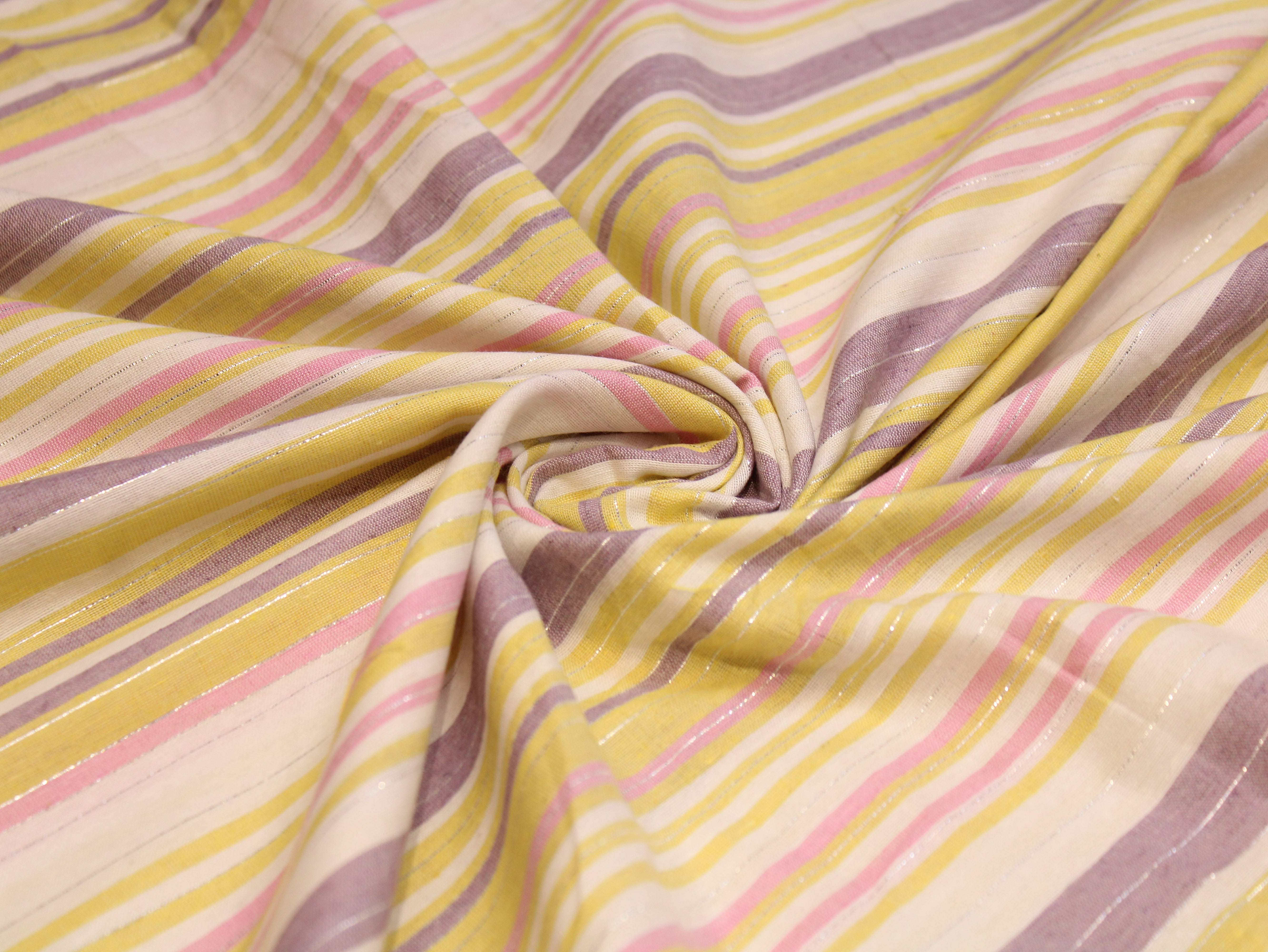 Tissu tissé main en pur coton — Rayures multicolores | 112 cm