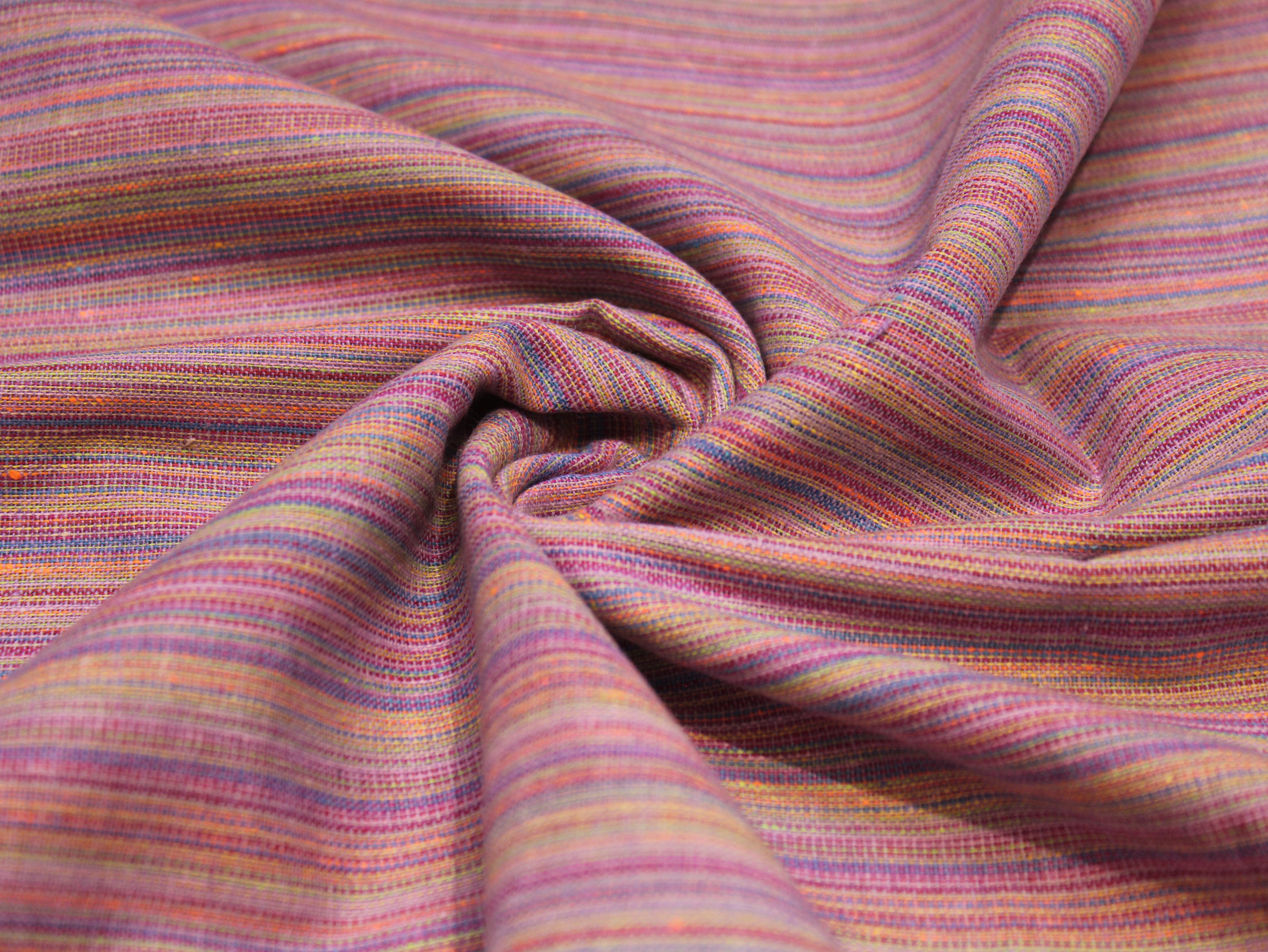 Tissu pur coton tissé à la main — Bleu acier | Rayé | 112 cm