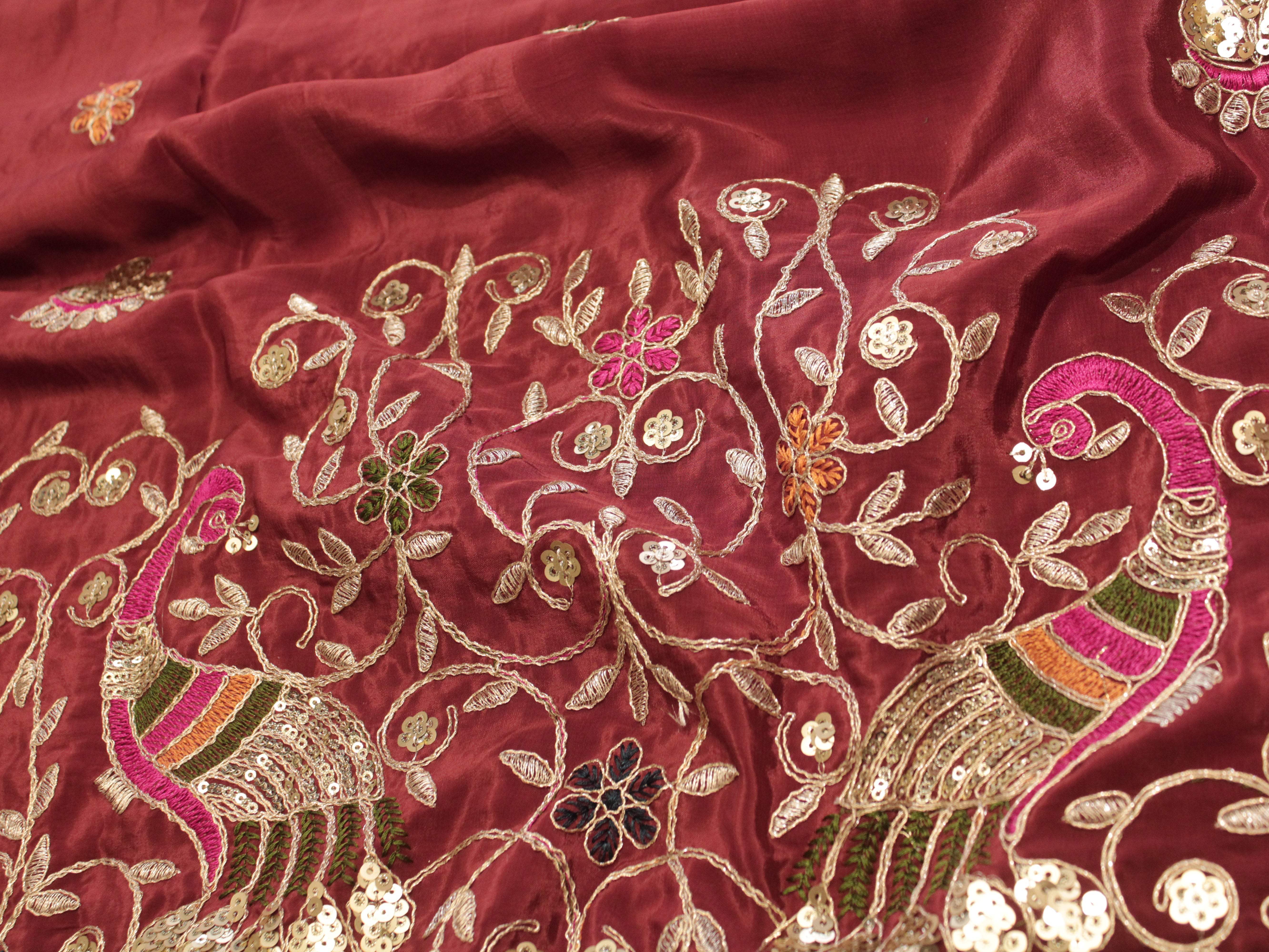 Premium Figure Panel Work Natural Crepe Fabric - Rust - M'Foks