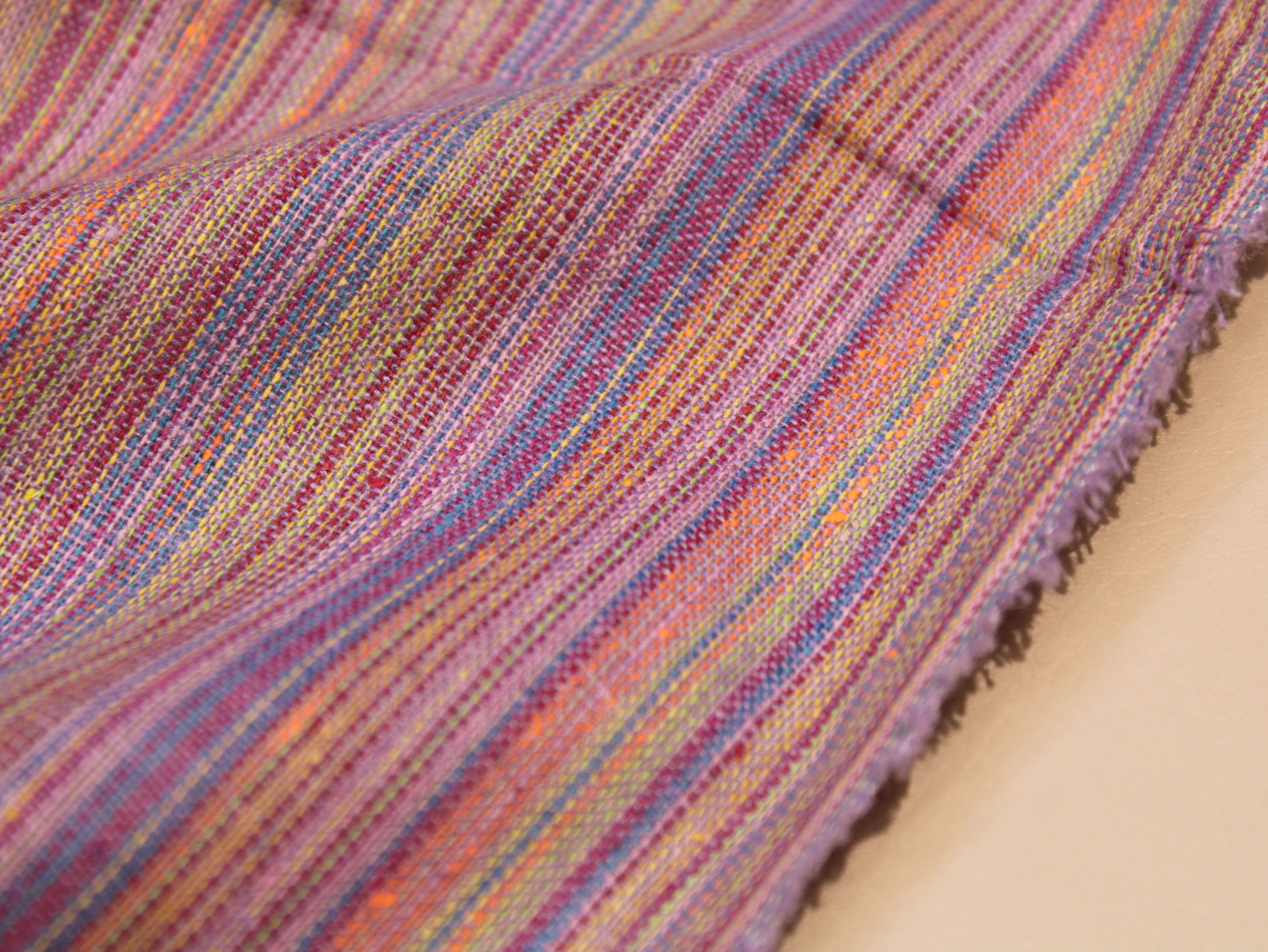 Tissu pur coton tissé à la main — Bleu acier | Rayé | 112 cm