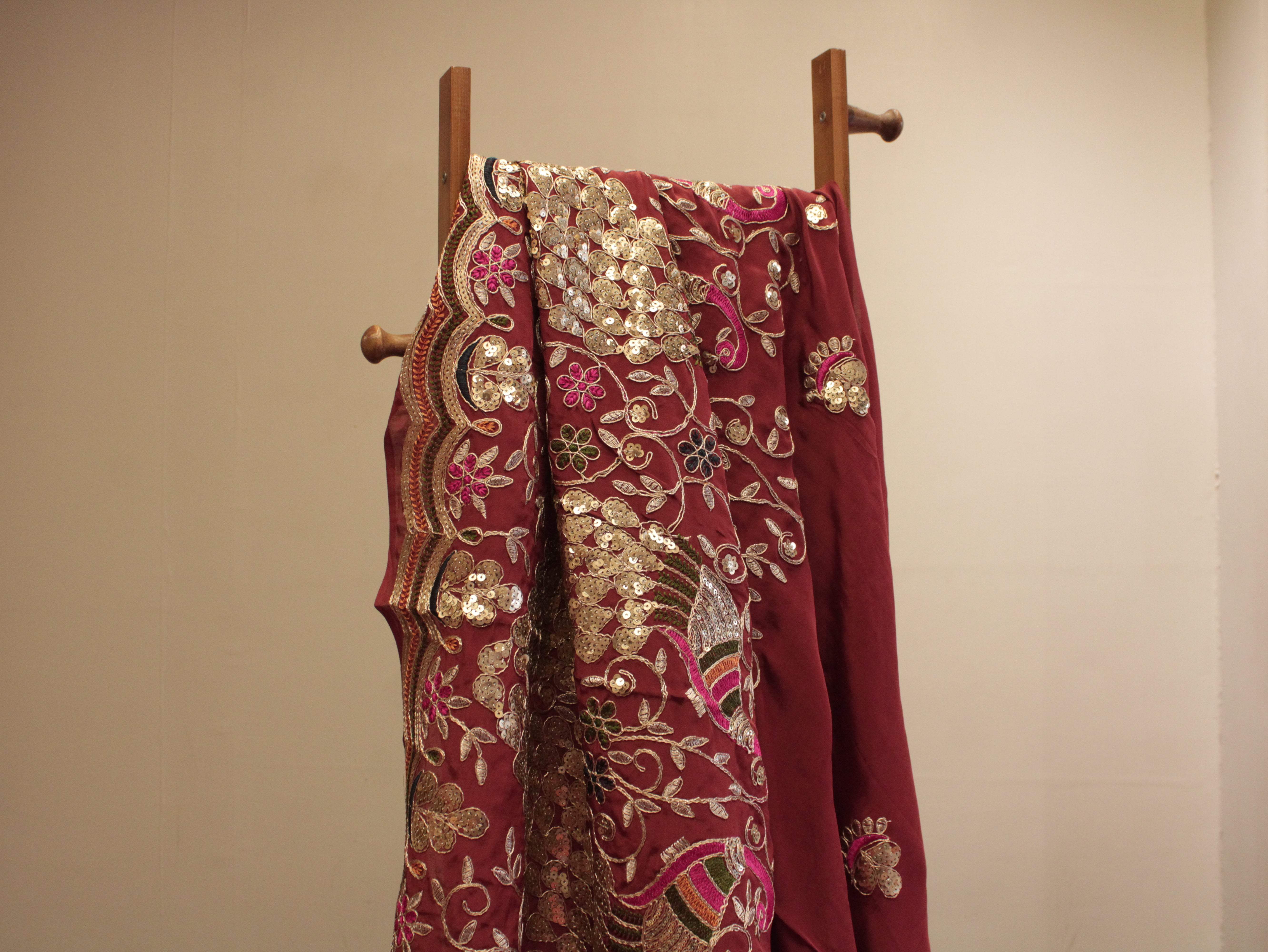 Premium Figure Panel Work Natural Crepe Fabric - Rust - M'Foks