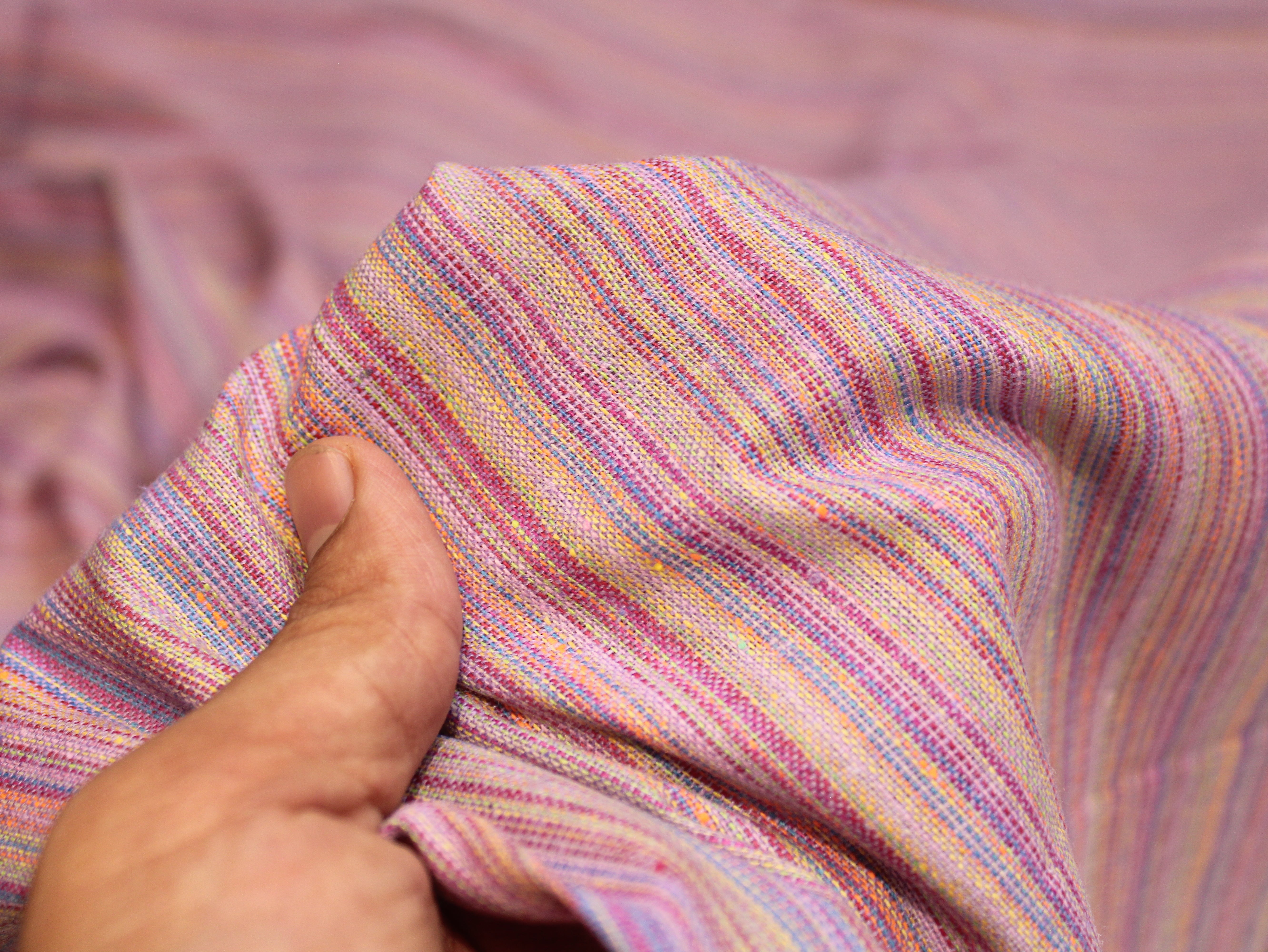 Tissu pur coton tissé à la main — Bleu acier | Rayé | 112 cm