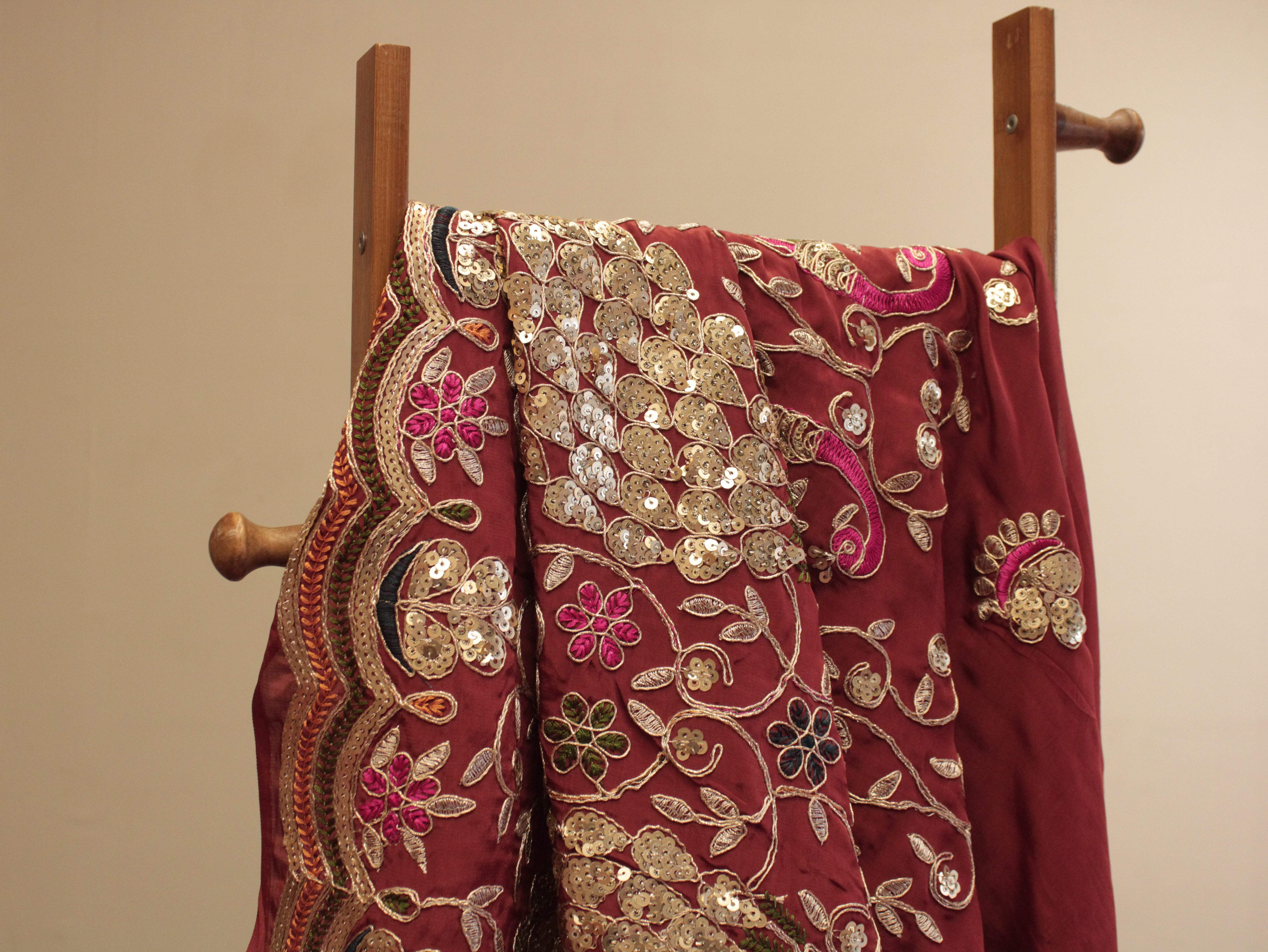 Premium Figure Panel Work Natural Crepe Fabric - Rust - M'Foks