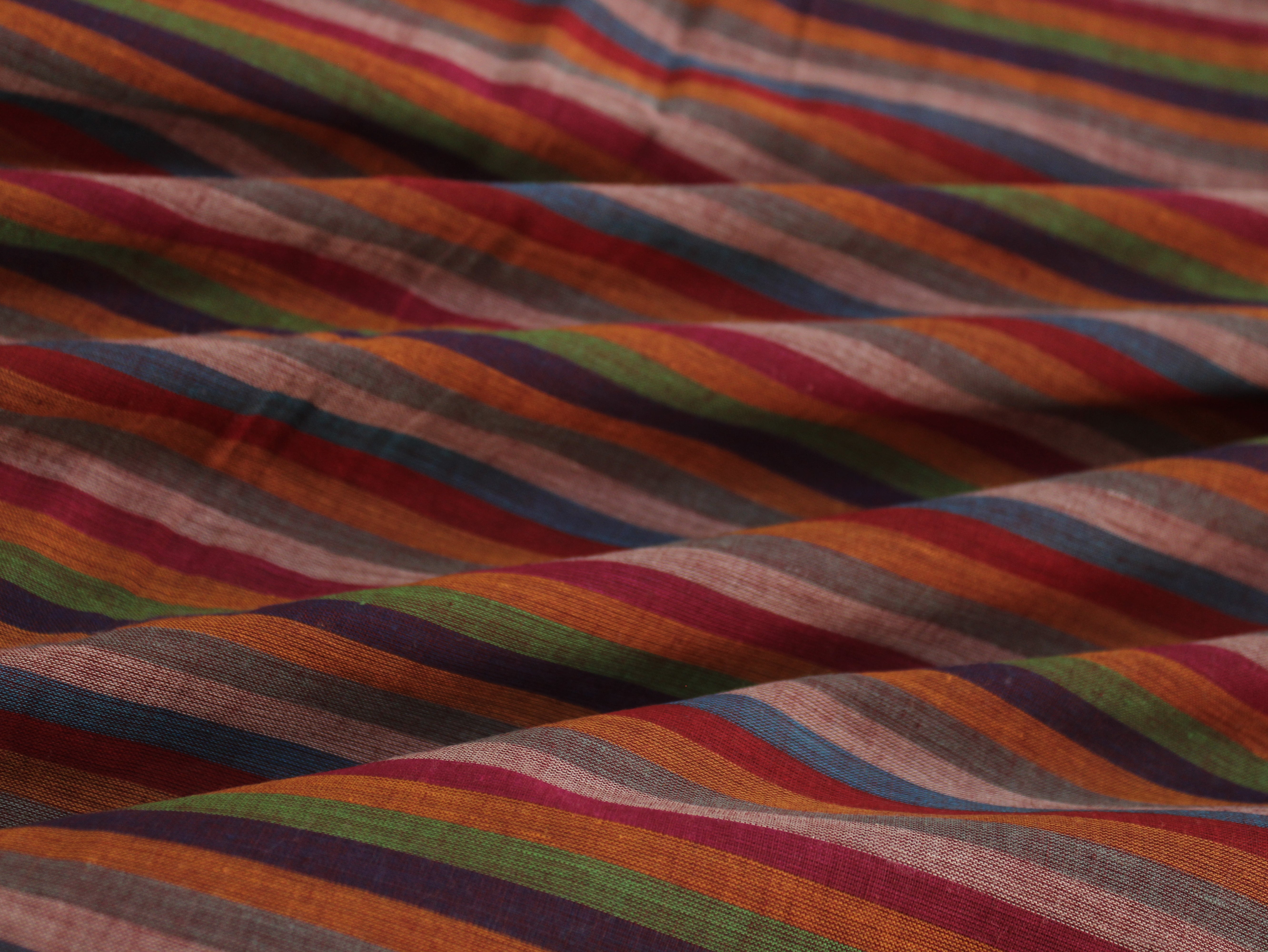 Pure Cotton Yarn-Dyed Handloom MUlticolour Stripe Fabric — Desert Sunset