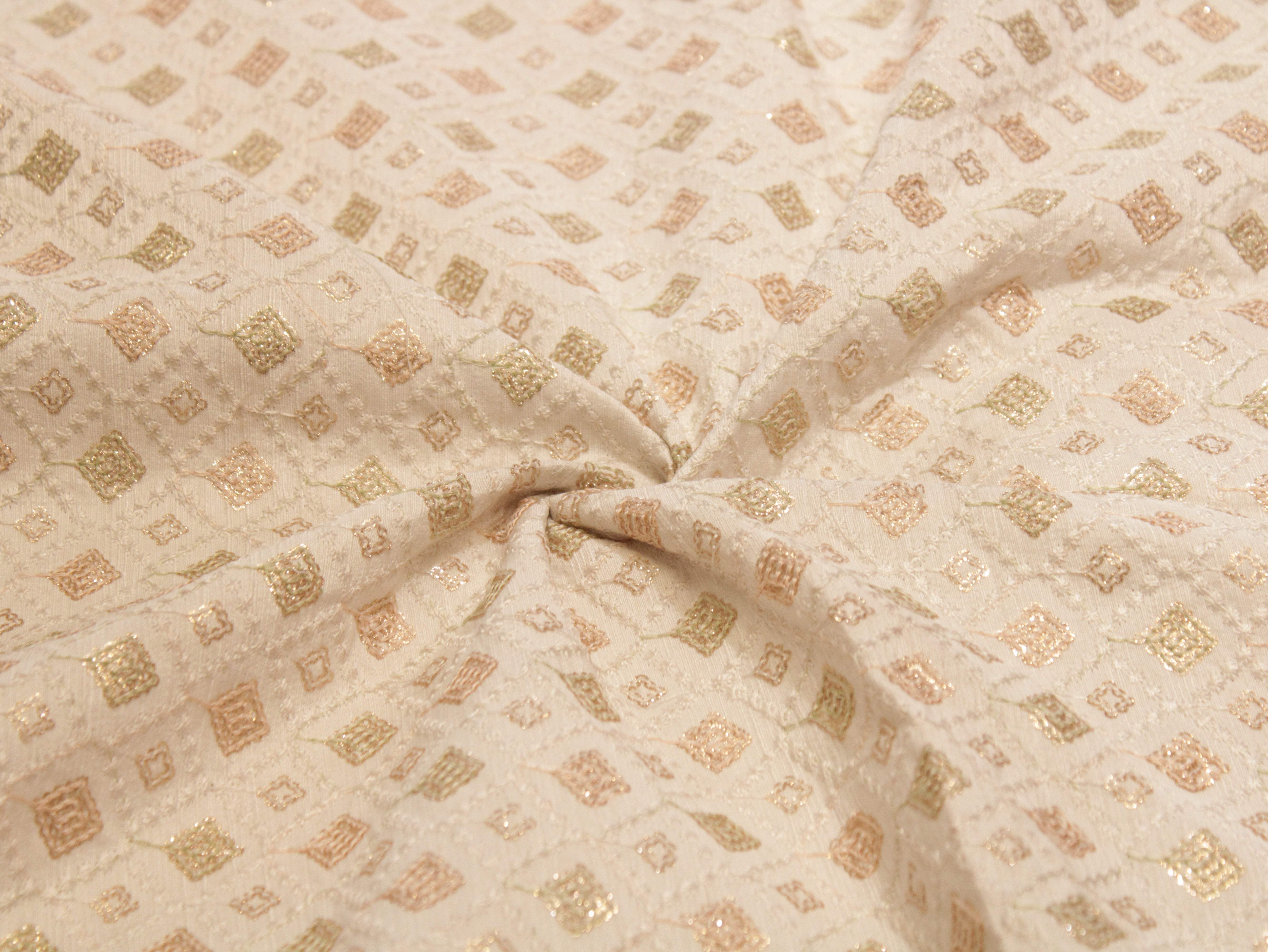 Premium Thread Work Fabric for Indowestern & Family Ensembles - White - M'Foks