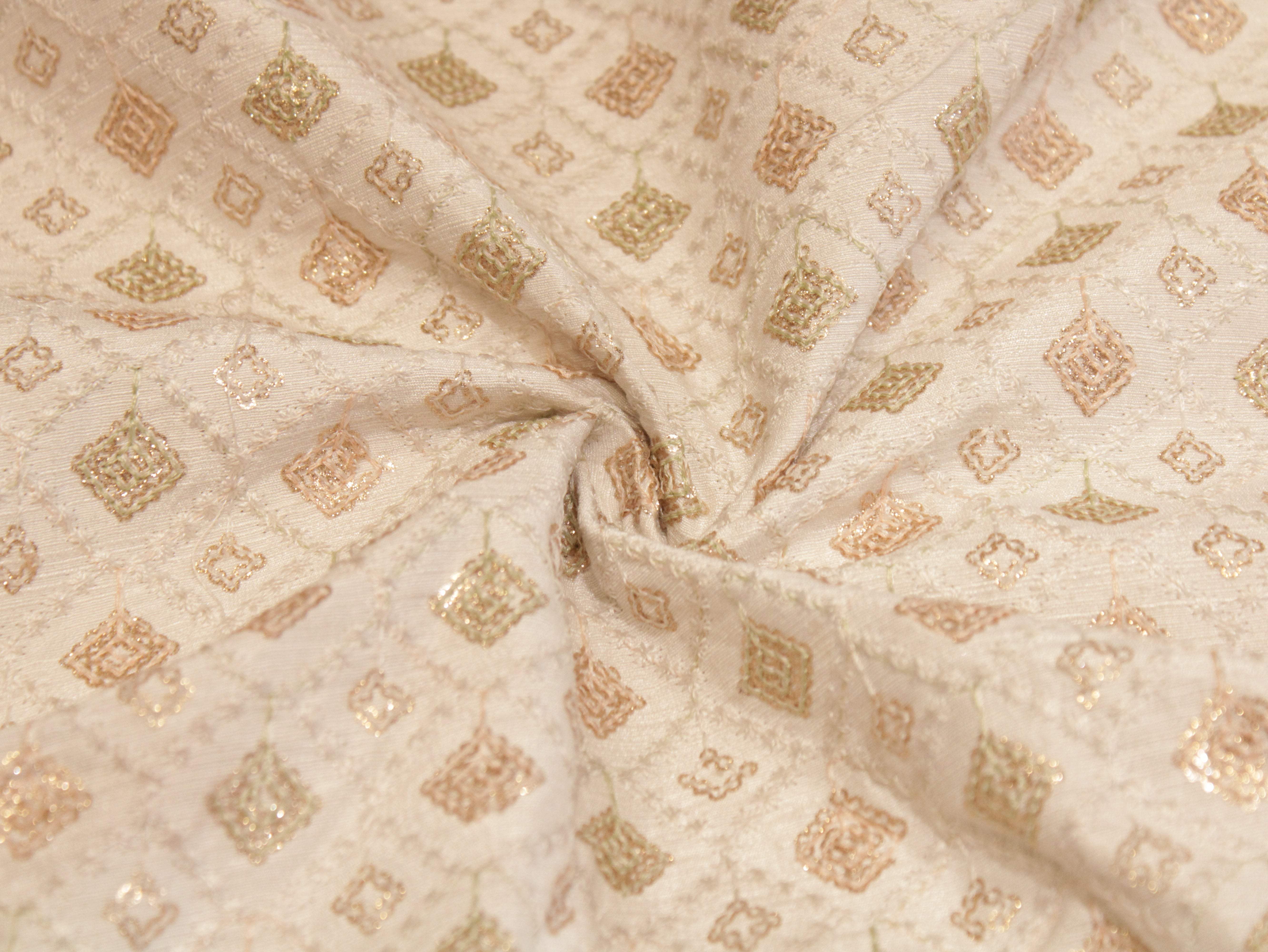 Premium Thread Work Fabric for Indowestern & Family Ensembles - White - M'Foks