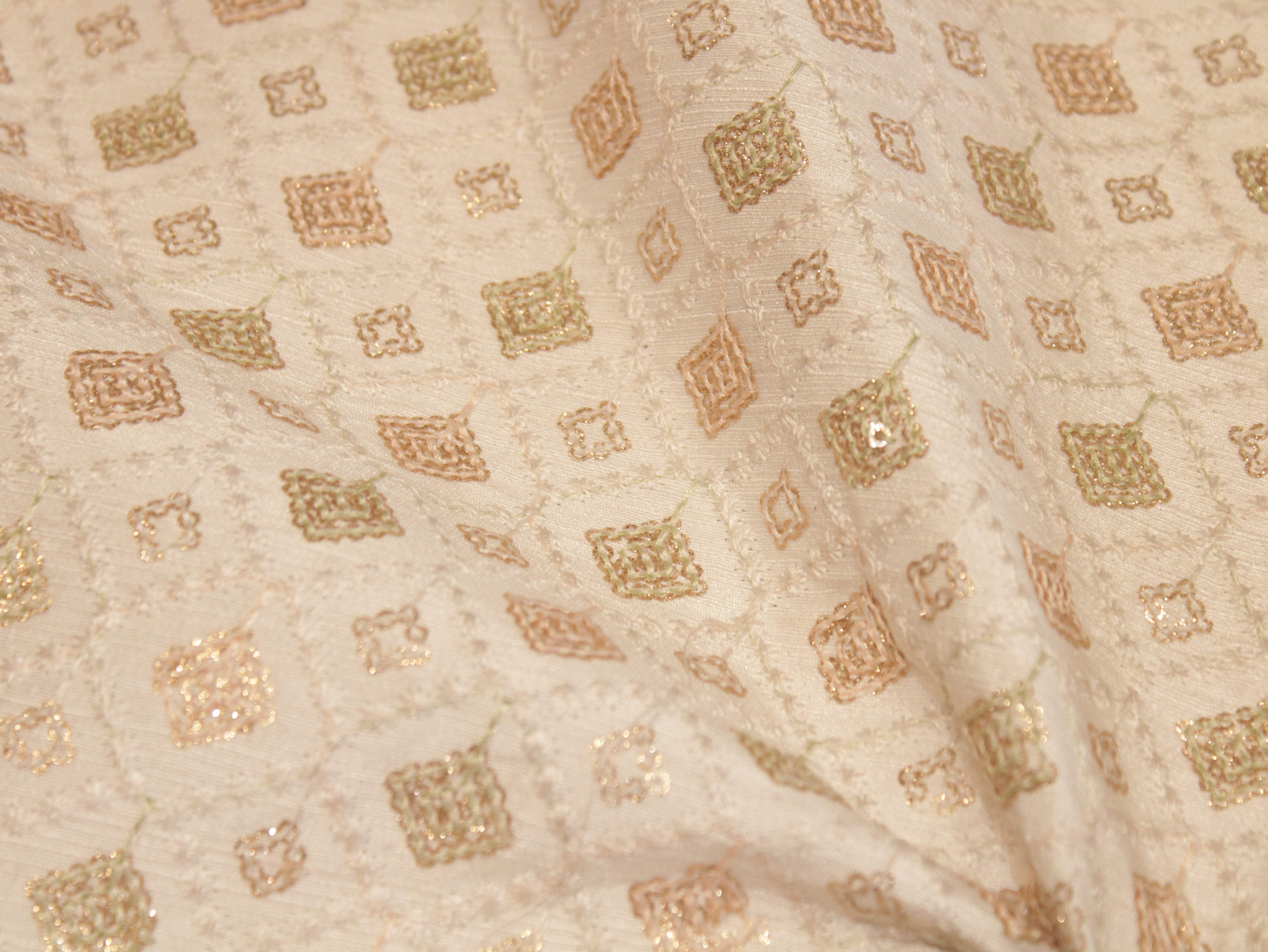 Premium Thread Work Fabric for Indowestern & Family Ensembles - White - M'Foks