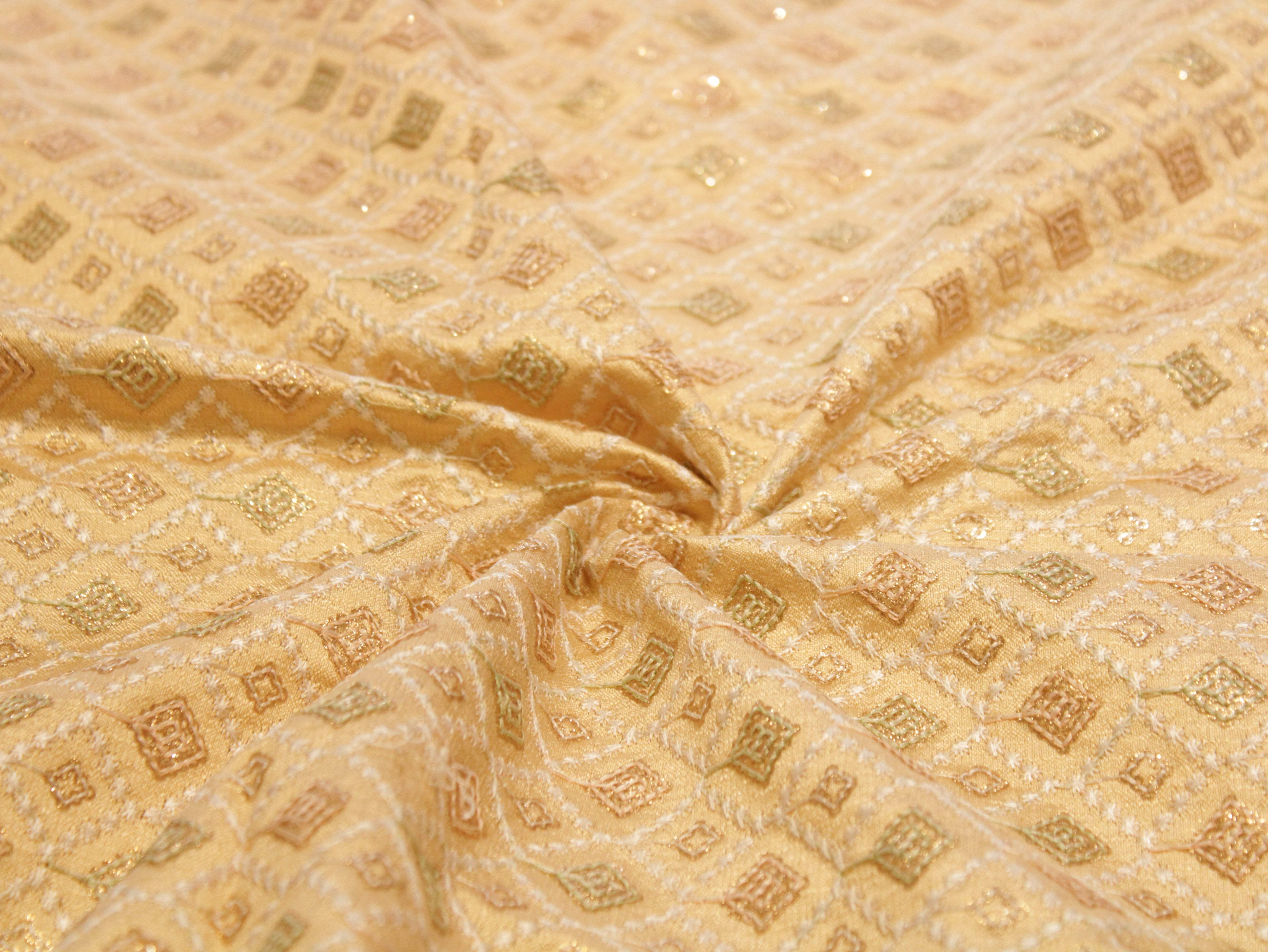Premium Thread Work Fabric for Indowestern & Family Ensembles - Golden - M'Foks