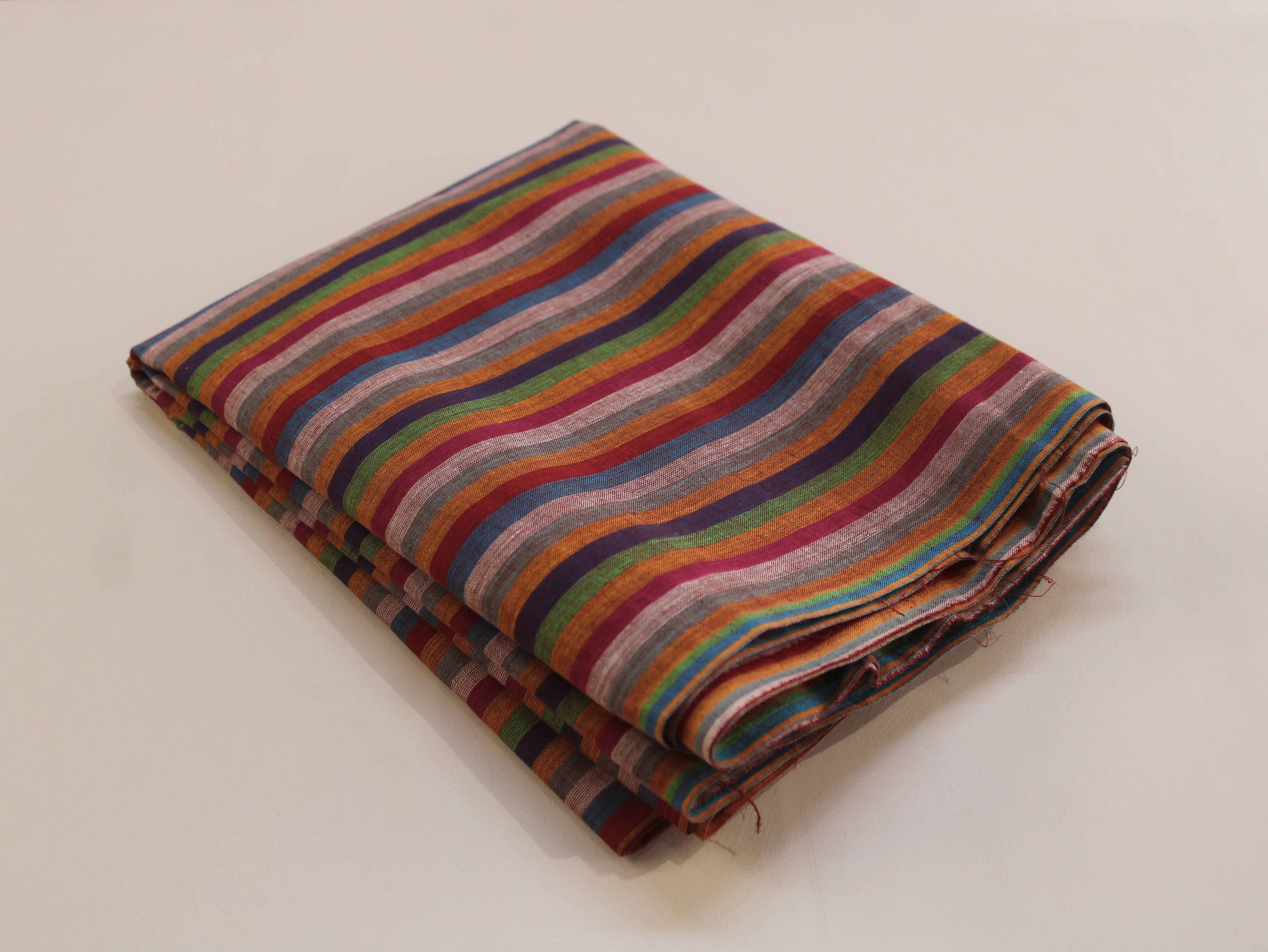 Pure Cotton Yarn-Dyed Handloom MUlticolour Stripe Fabric — Desert Sunset