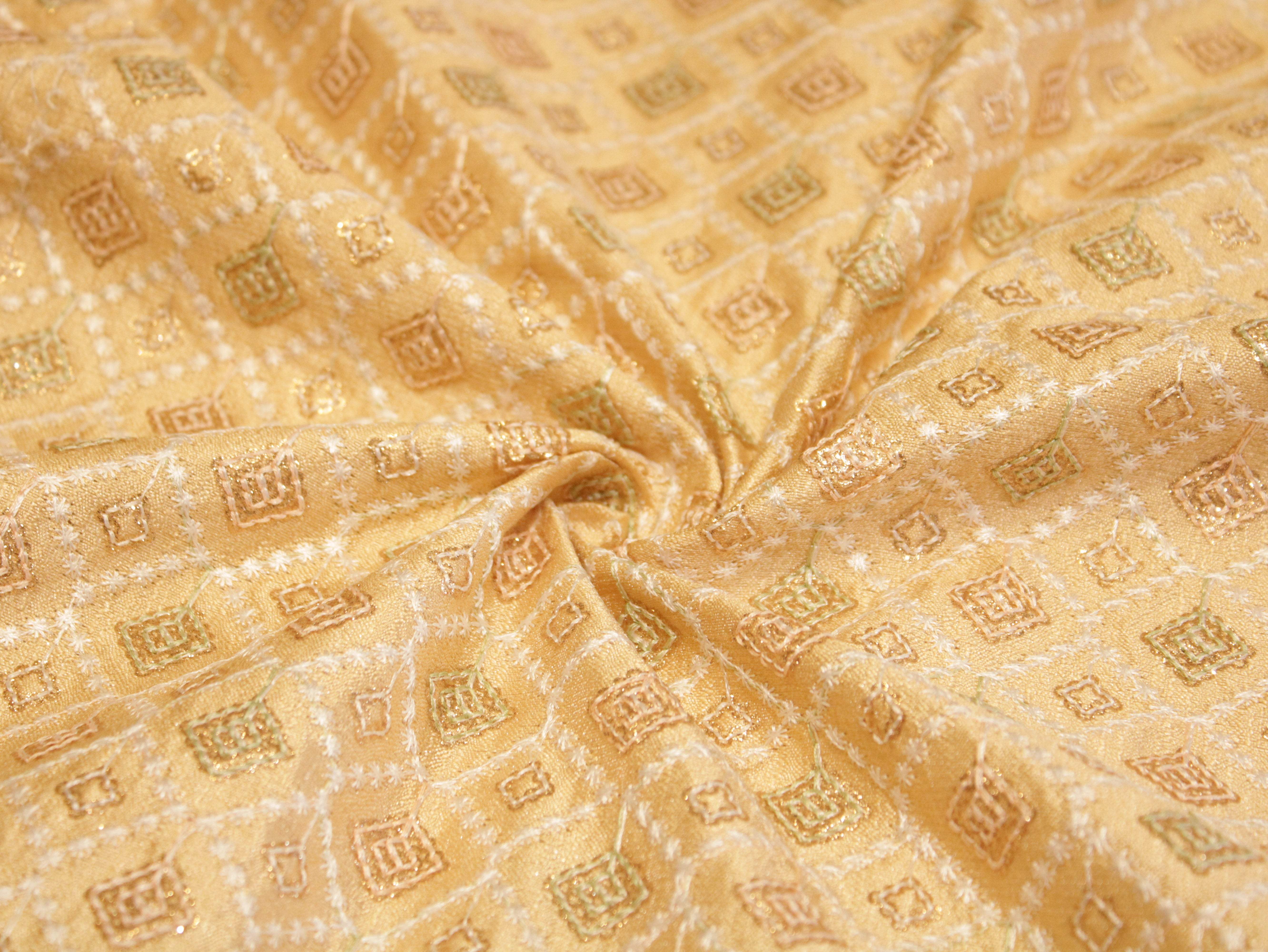 Premium Thread Work Fabric for Indowestern & Family Ensembles - Golden - M'Foks