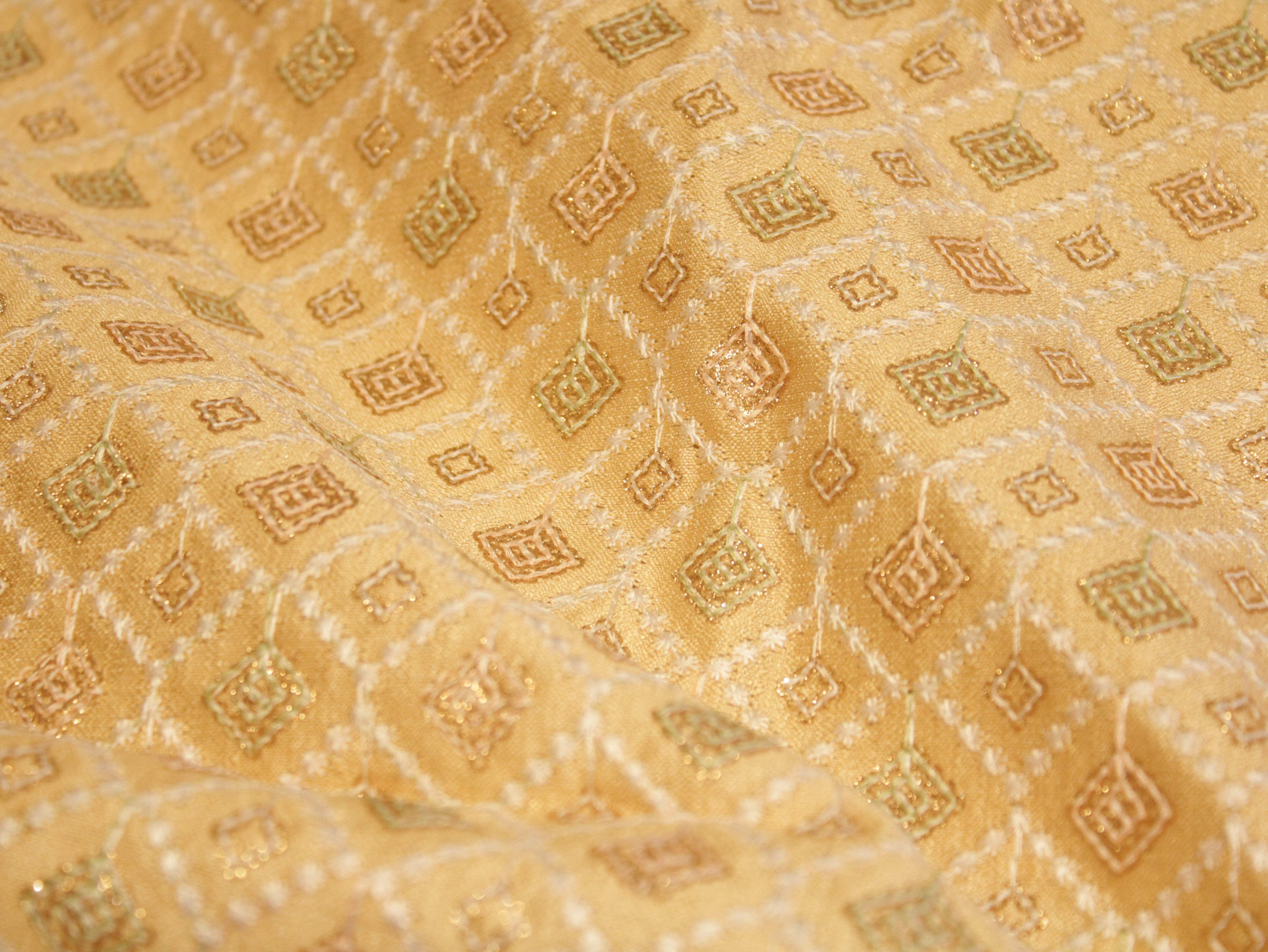 Premium Thread Work Fabric for Indowestern & Family Ensembles - Golden - M'Foks