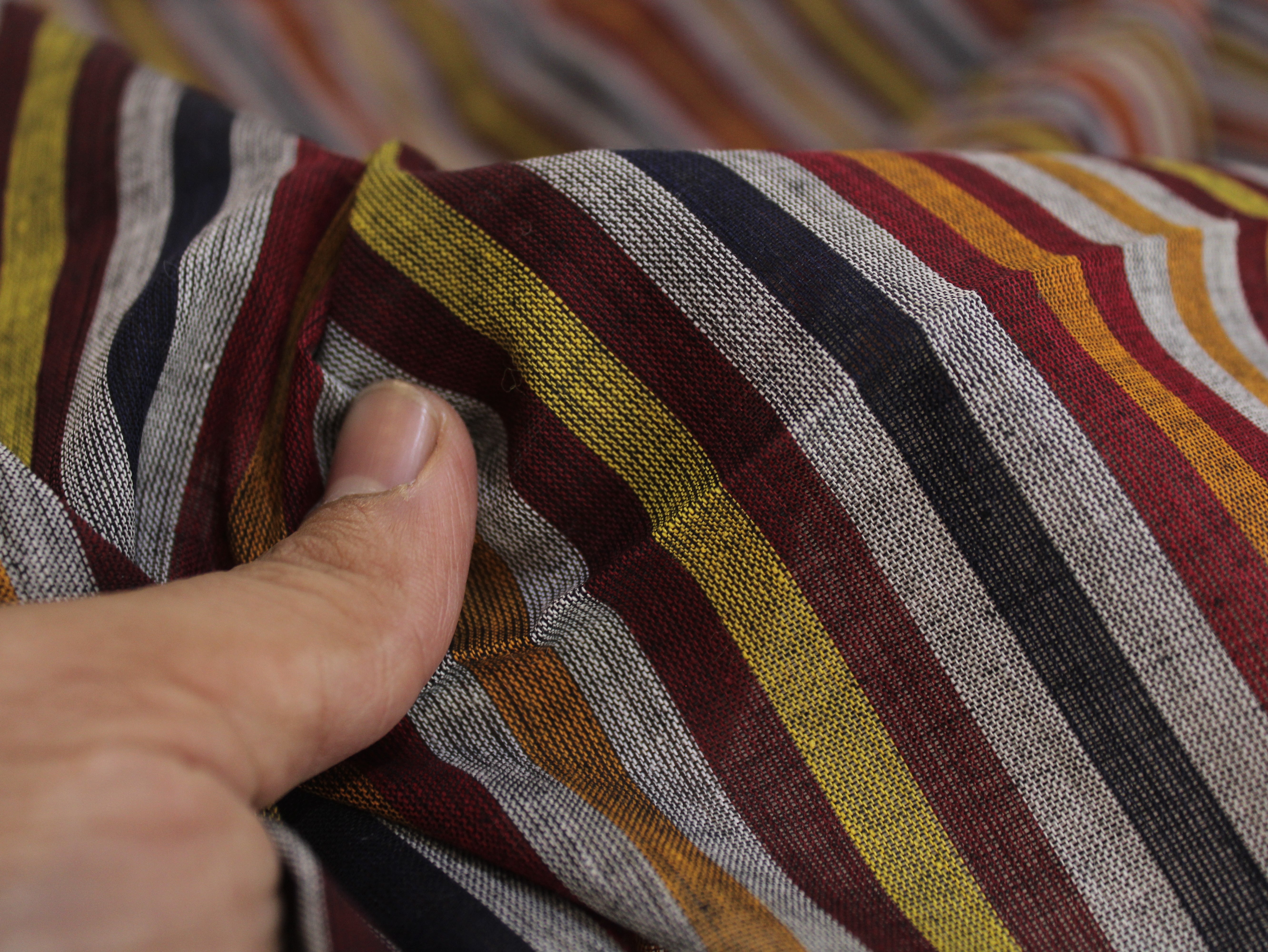 Pure Cotton Yarn-Dyed Handloom Stripe Fabric — Crimson Ochre