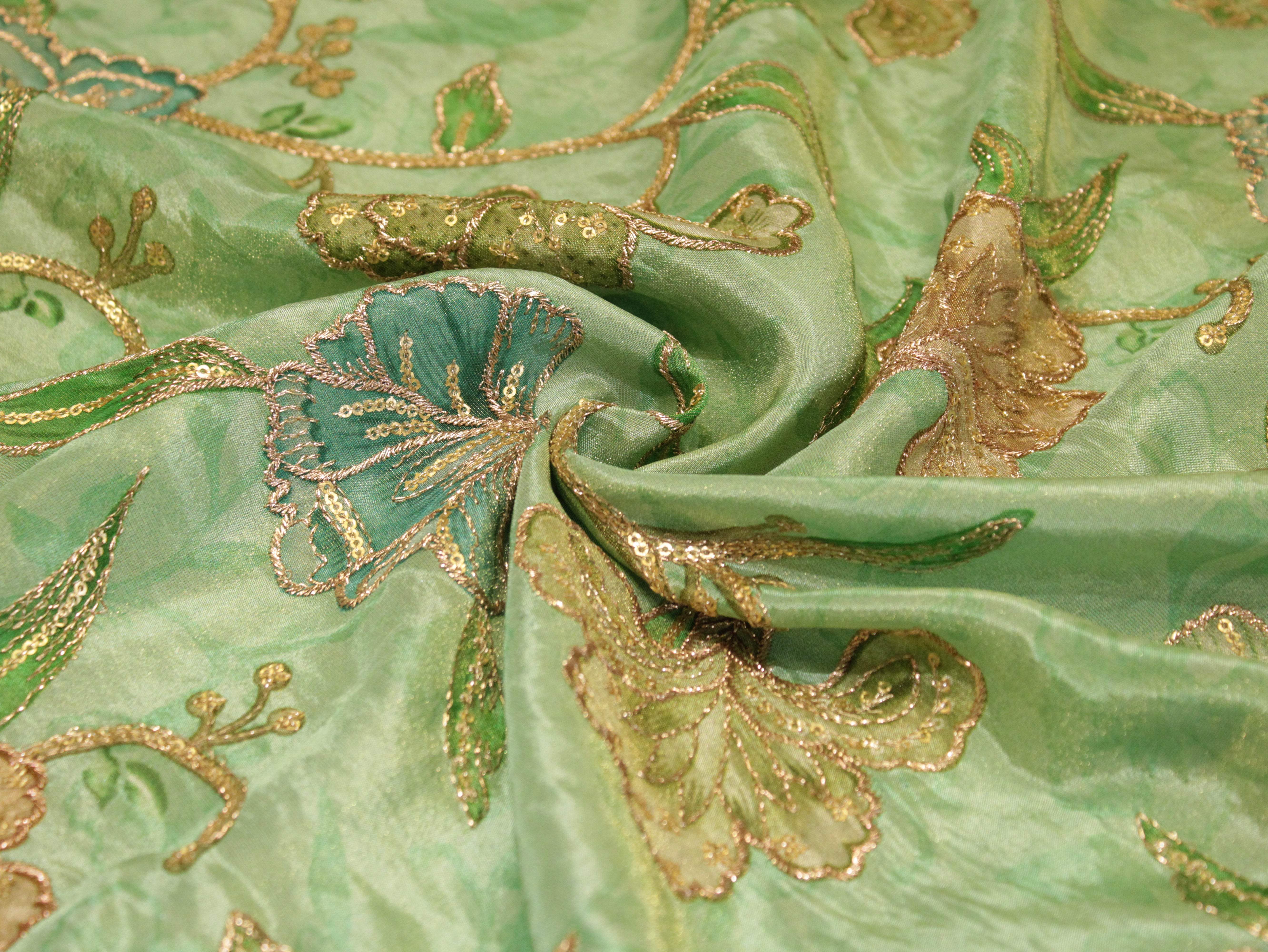 POSH : Digital Print with position work Tissue Fabric - Green - M'Foks