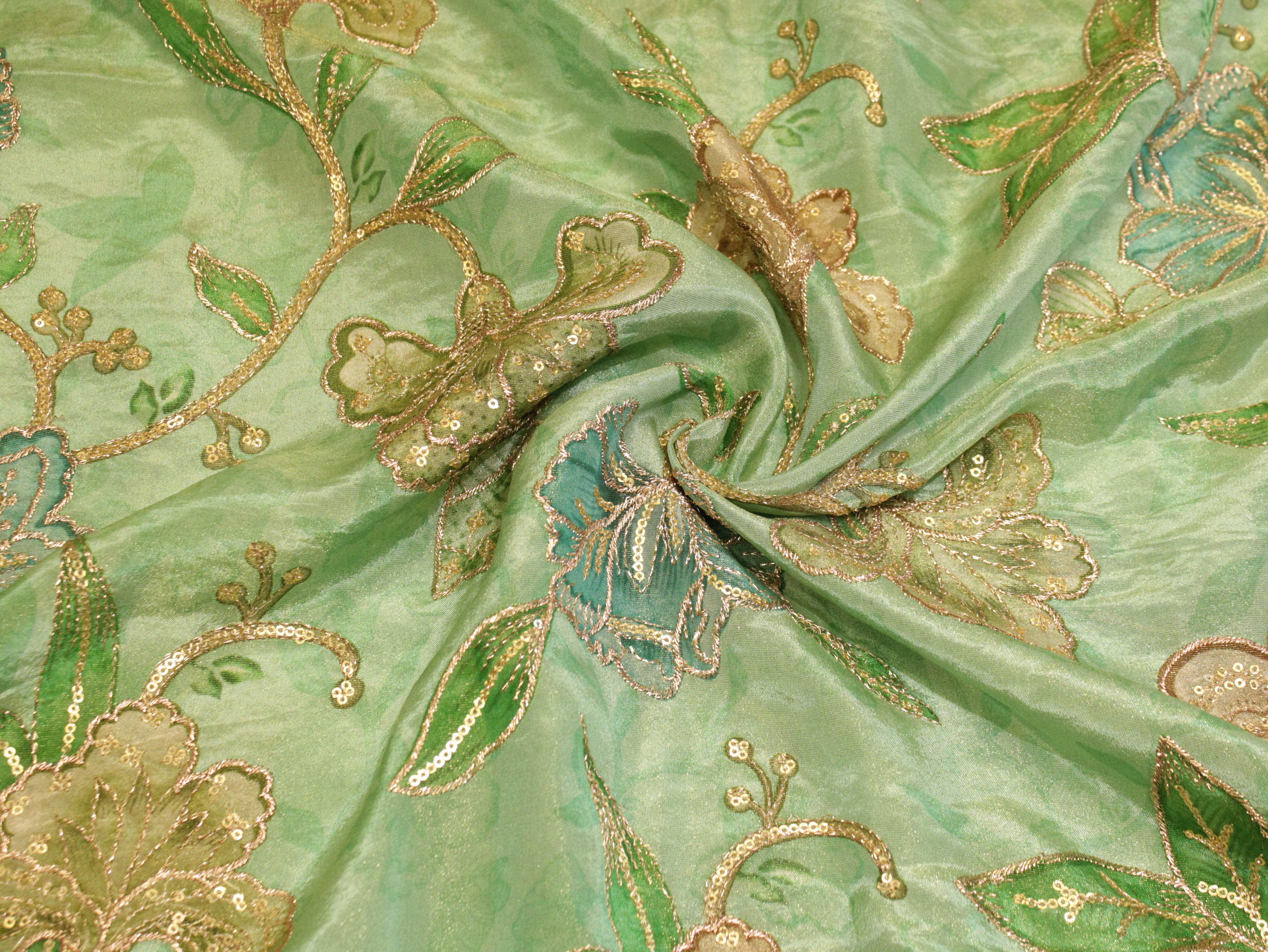 POSH : Digital Print with position work Tissue Fabric - Green - M'Foks