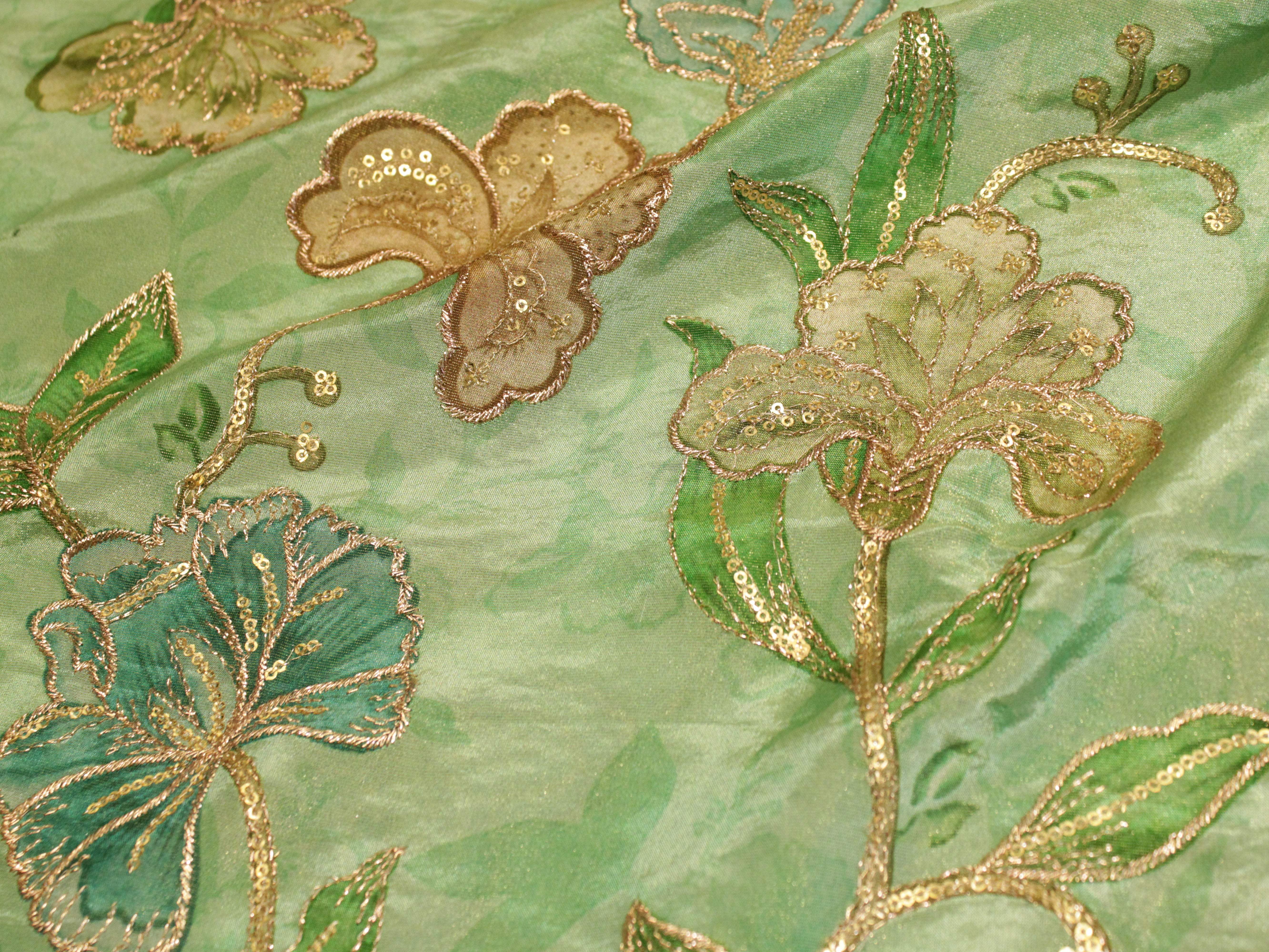 POSH : Digital Print with position work Tissue Fabric - Green - M'Foks