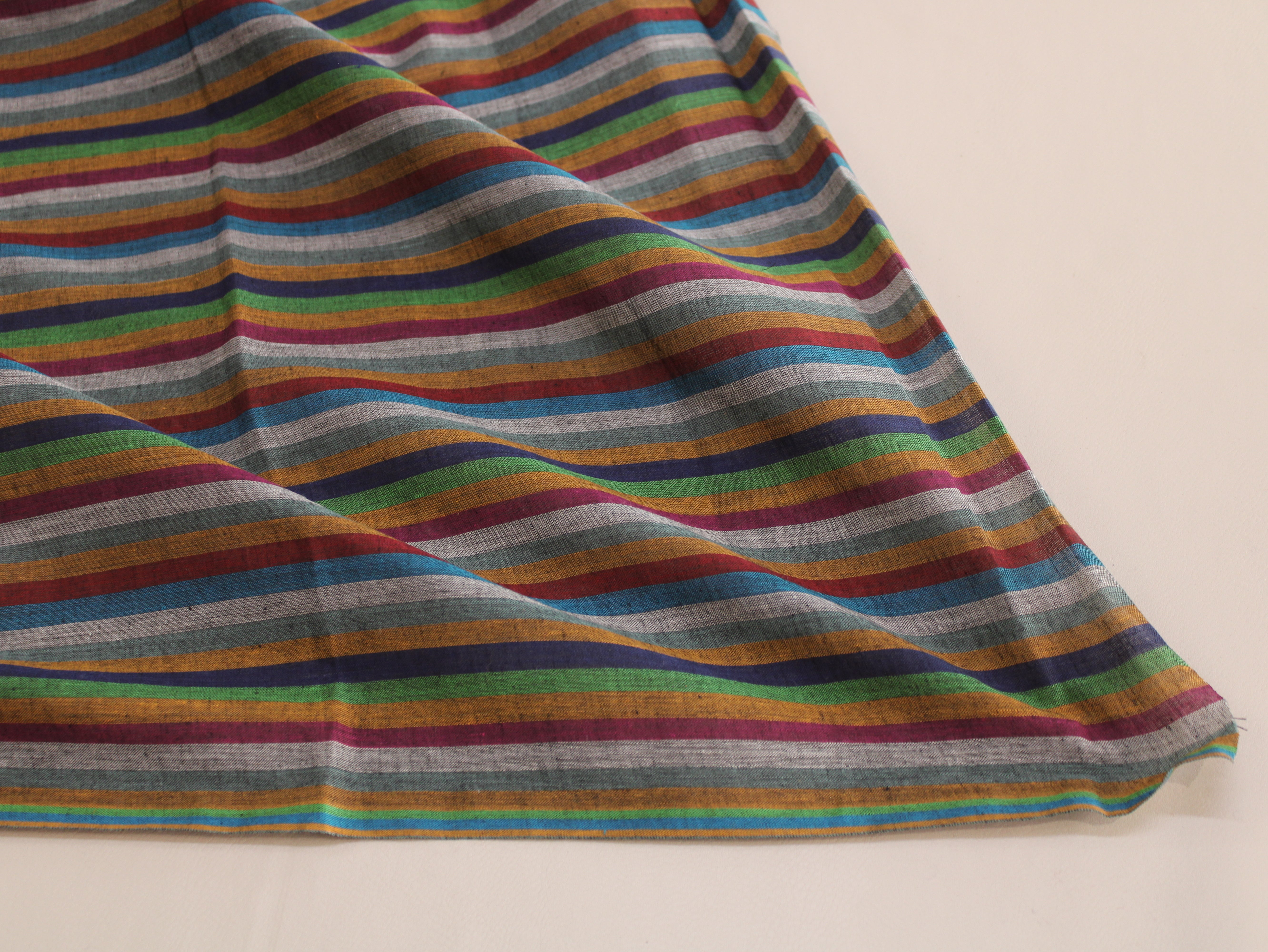 Pure Cotton Yarn-Dyed Handloom Multicolour Stripe Fabric — Forest Berry