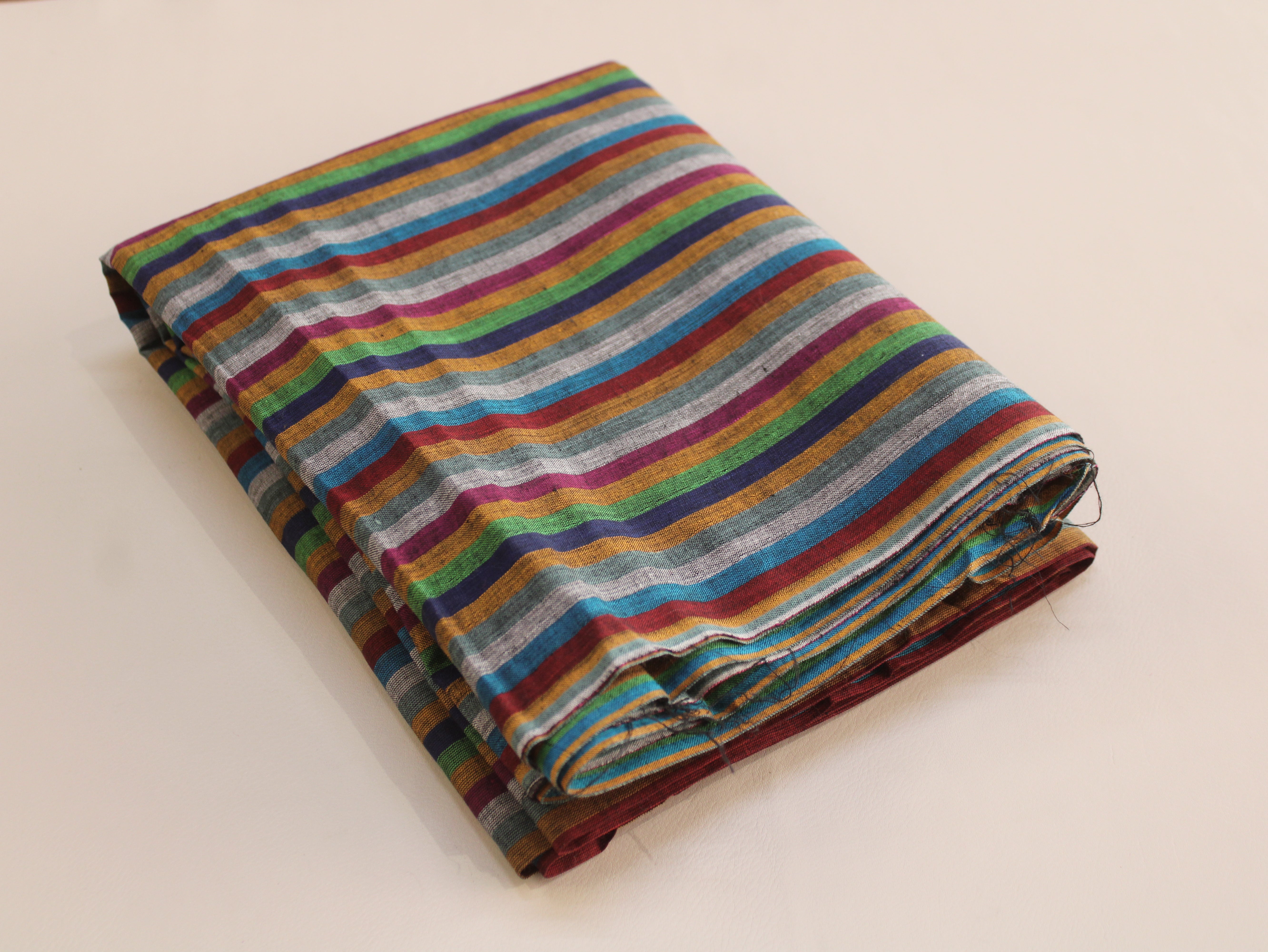 Pure Cotton Yarn-Dyed Handloom Multicolour Stripe Fabric — Forest Berry