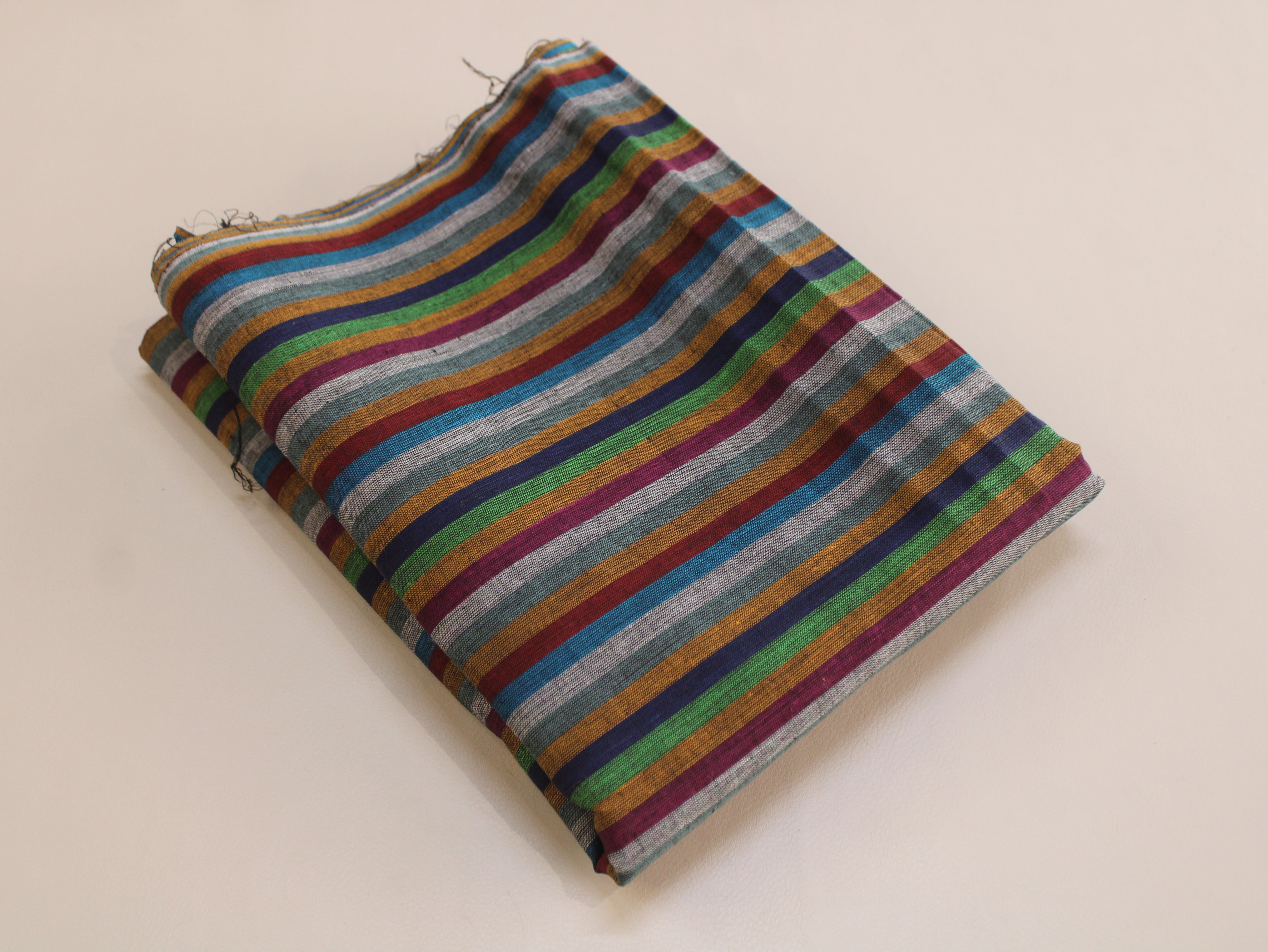 Pure Cotton Yarn-Dyed Handloom Multicolour Stripe Fabric — Forest Berry