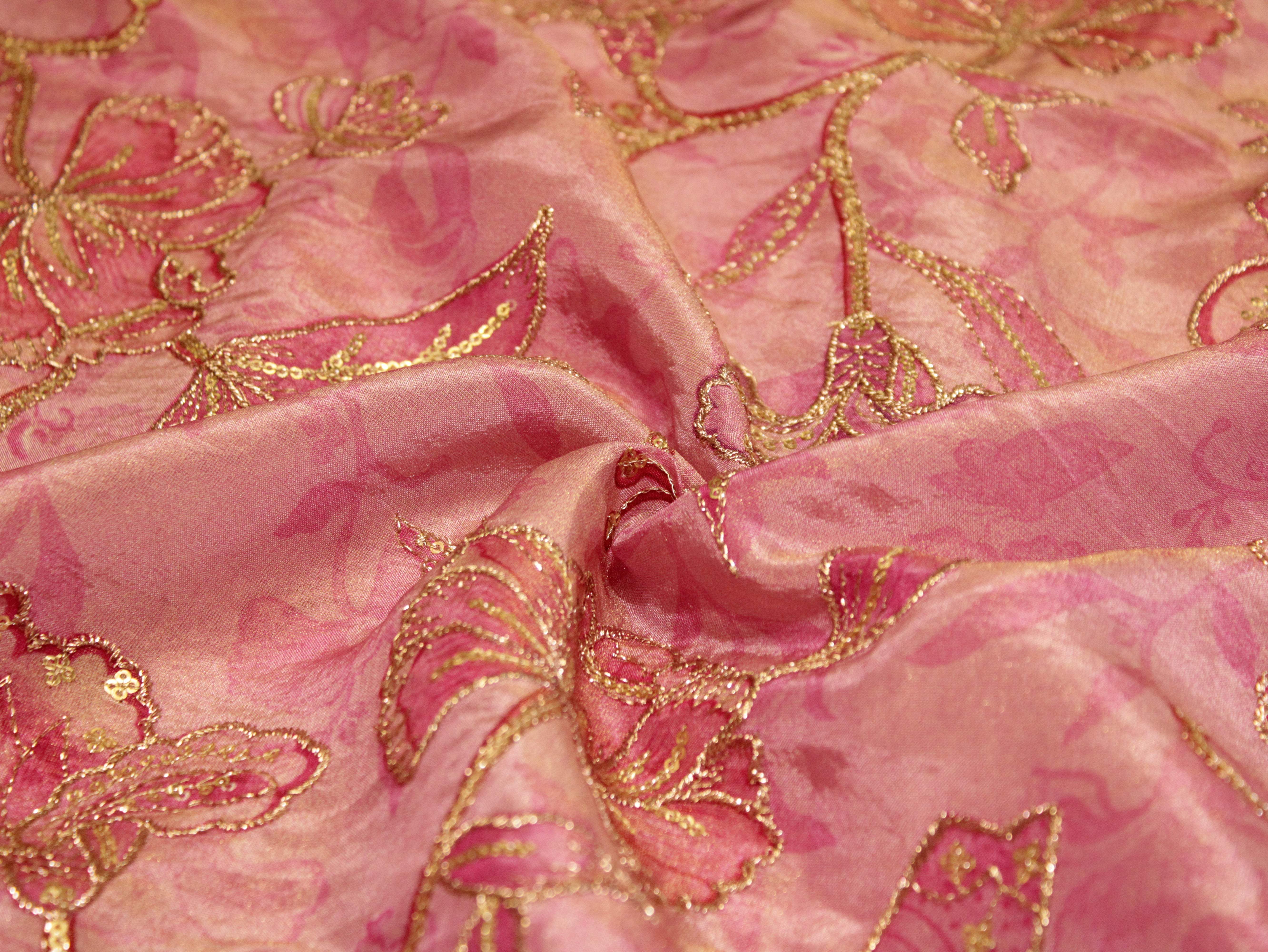 POSH : Digital Print with position work Tissue Fabric - Pink - M'Foks