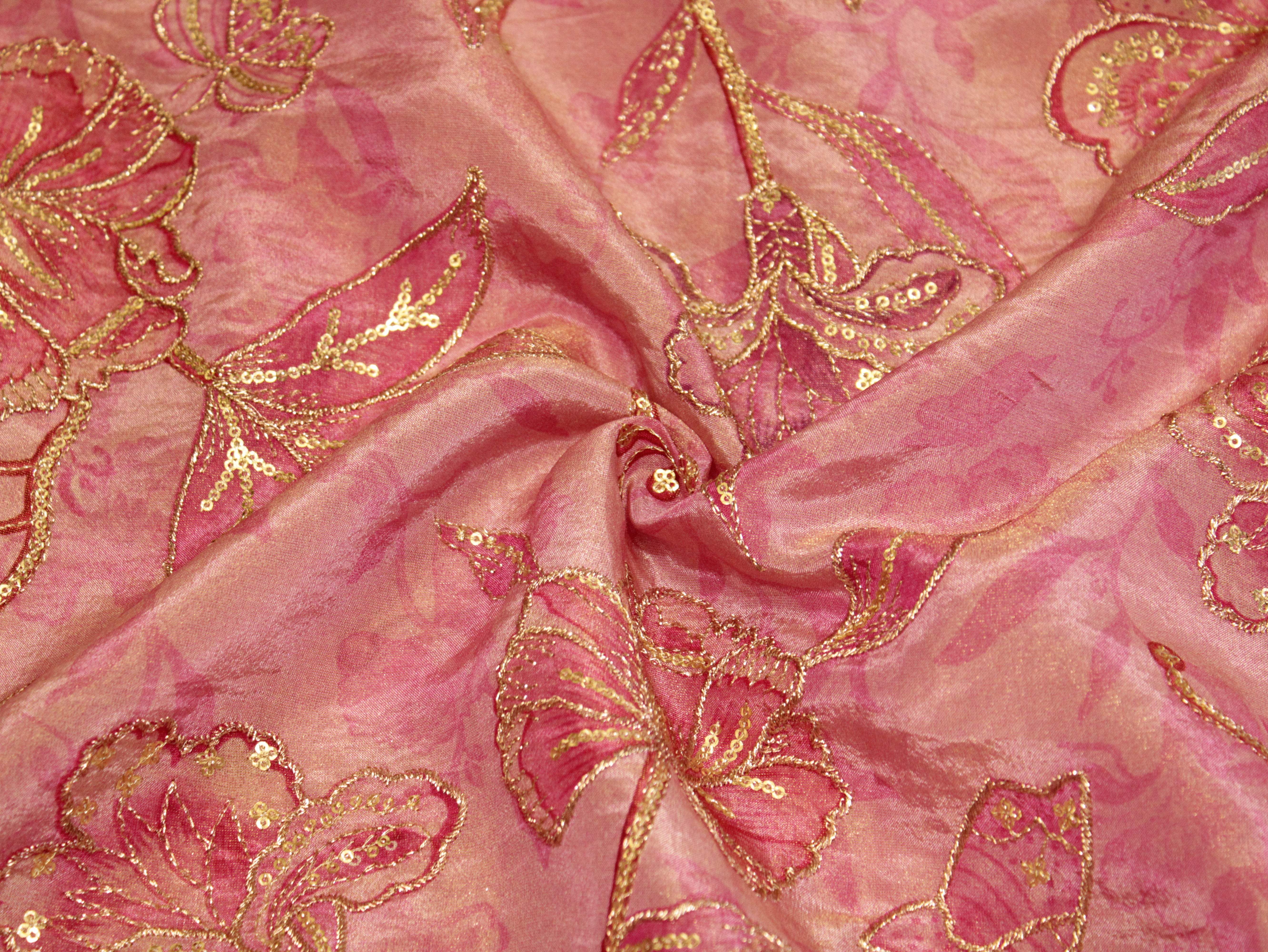 POSH : Digital Print with position work Tissue Fabric - Pink - M'Foks