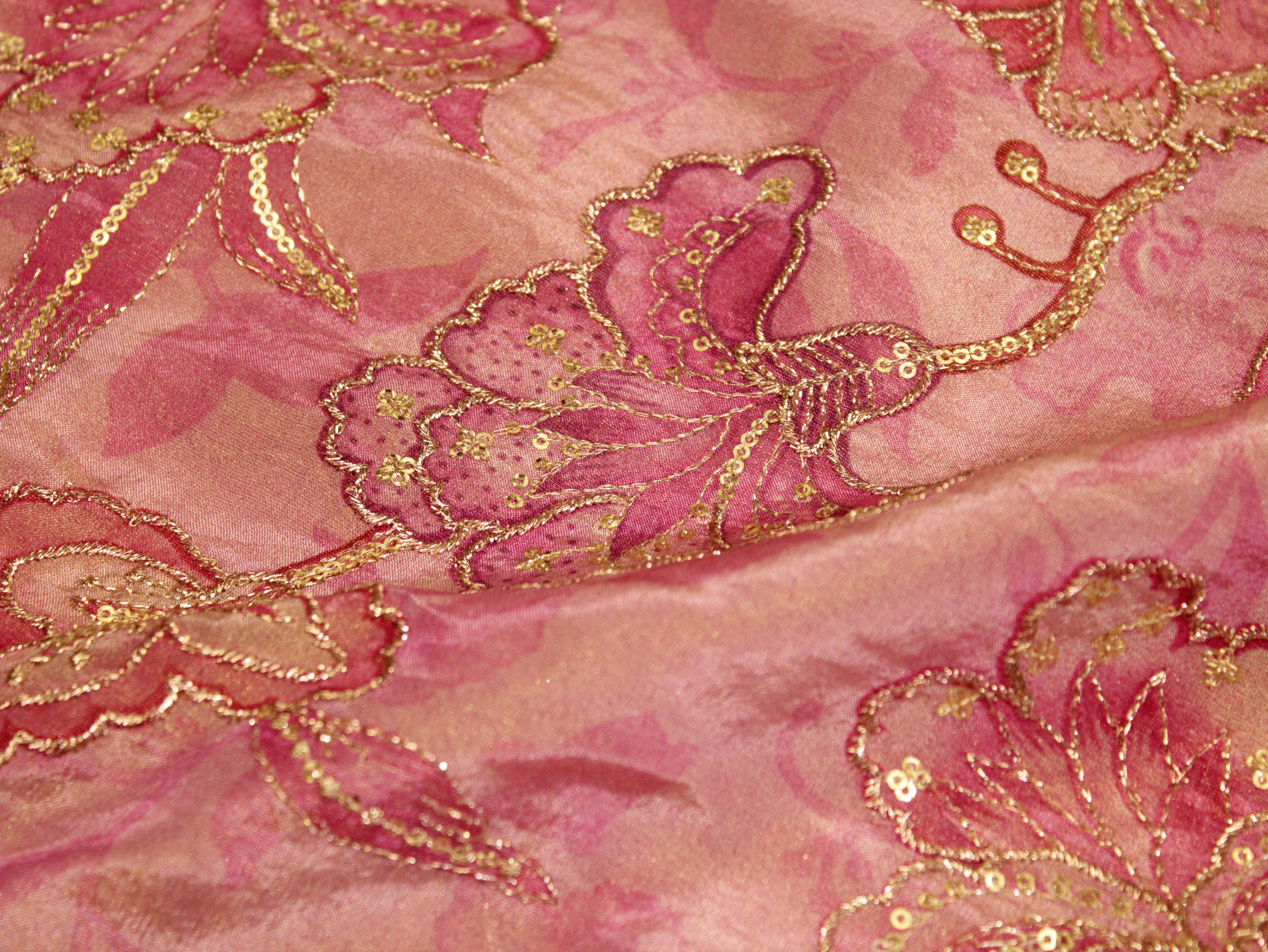 POSH : Digital Print with position work Tissue Fabric - Pink - M'Foks