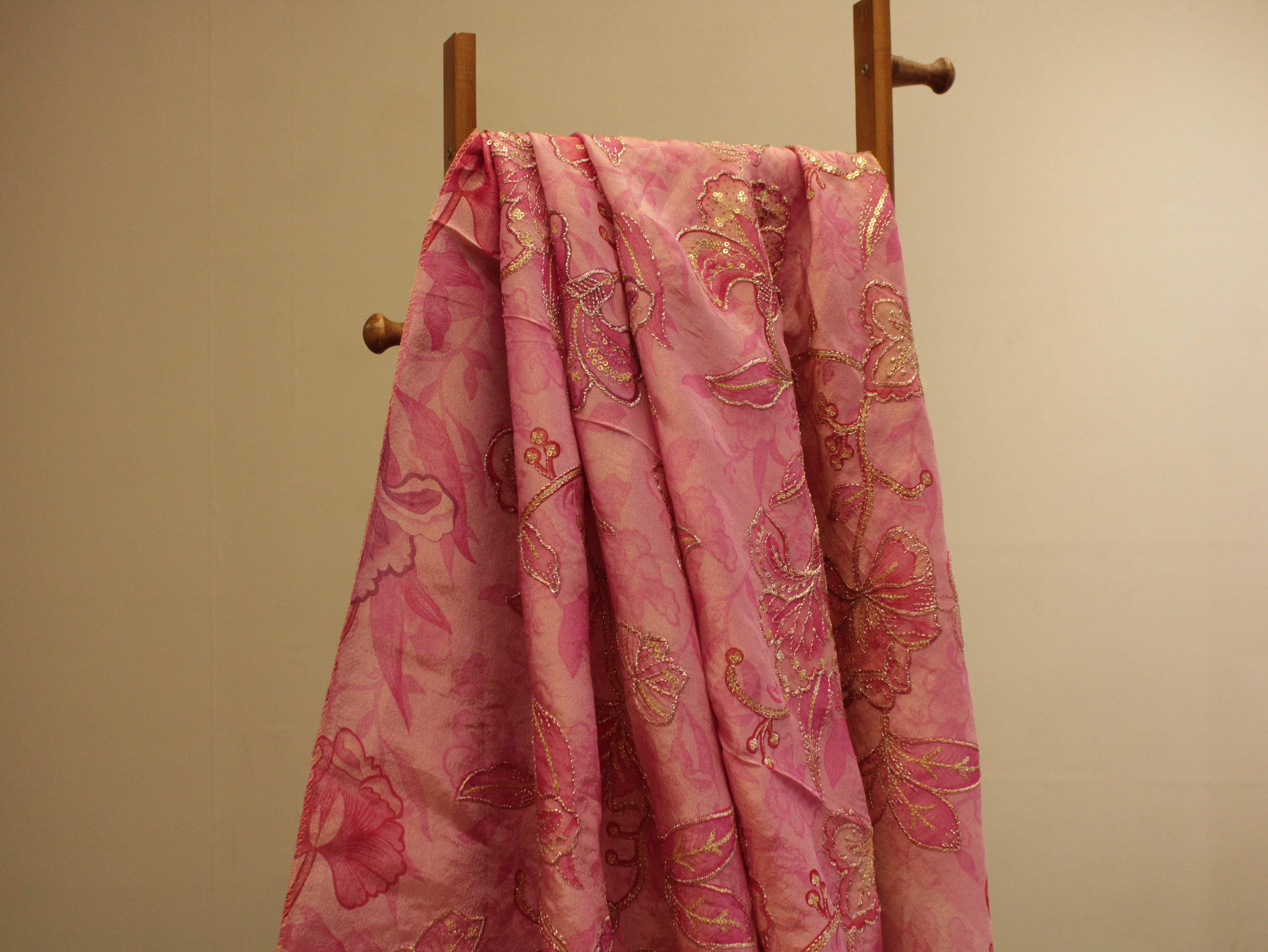 POSH : Digital Print with position work Tissue Fabric - Pink - M'Foks