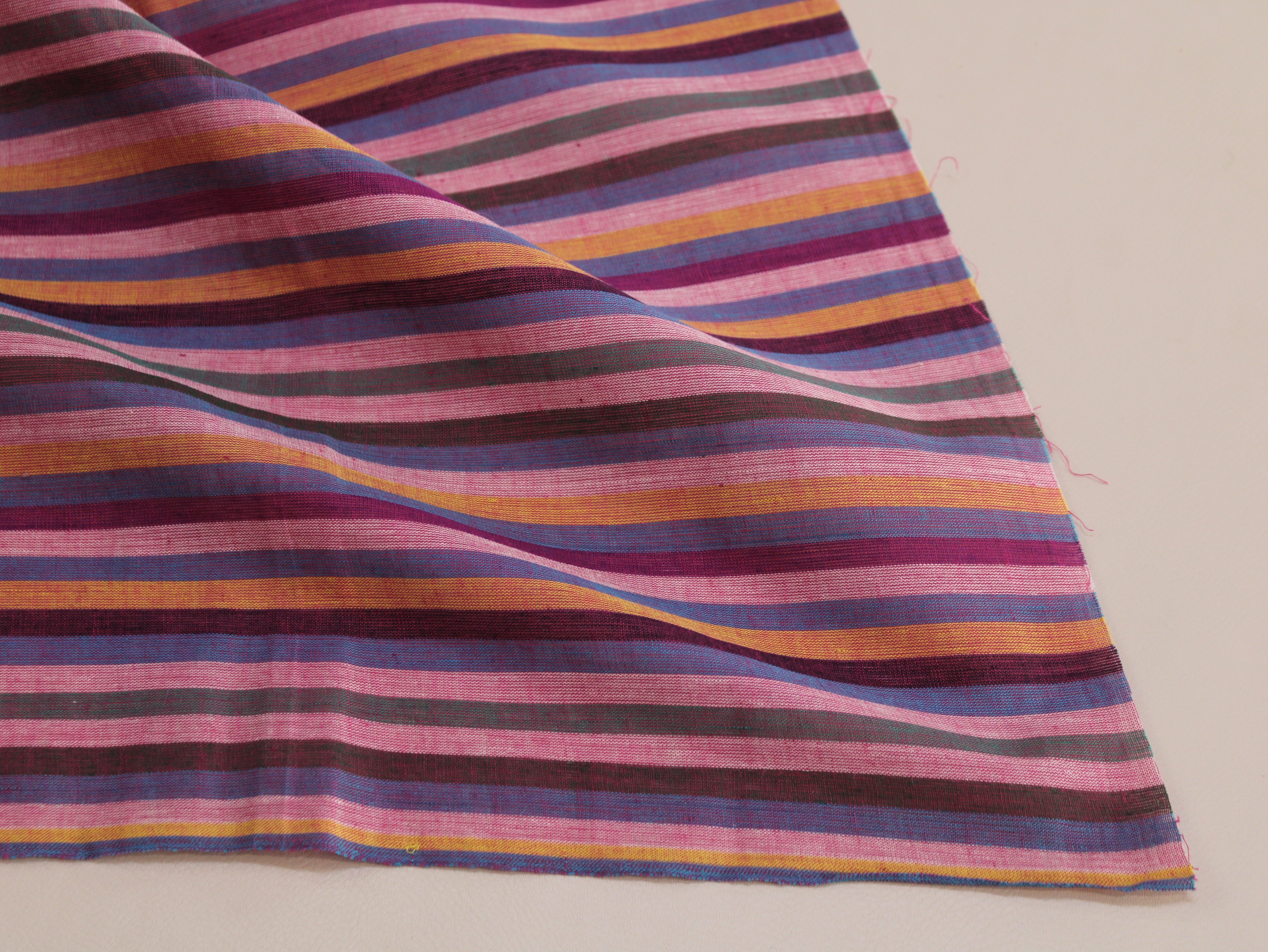 Pure Cotton Yarn-Dyed Handloom Multicolour Stripe Fabric — Berry Sunset