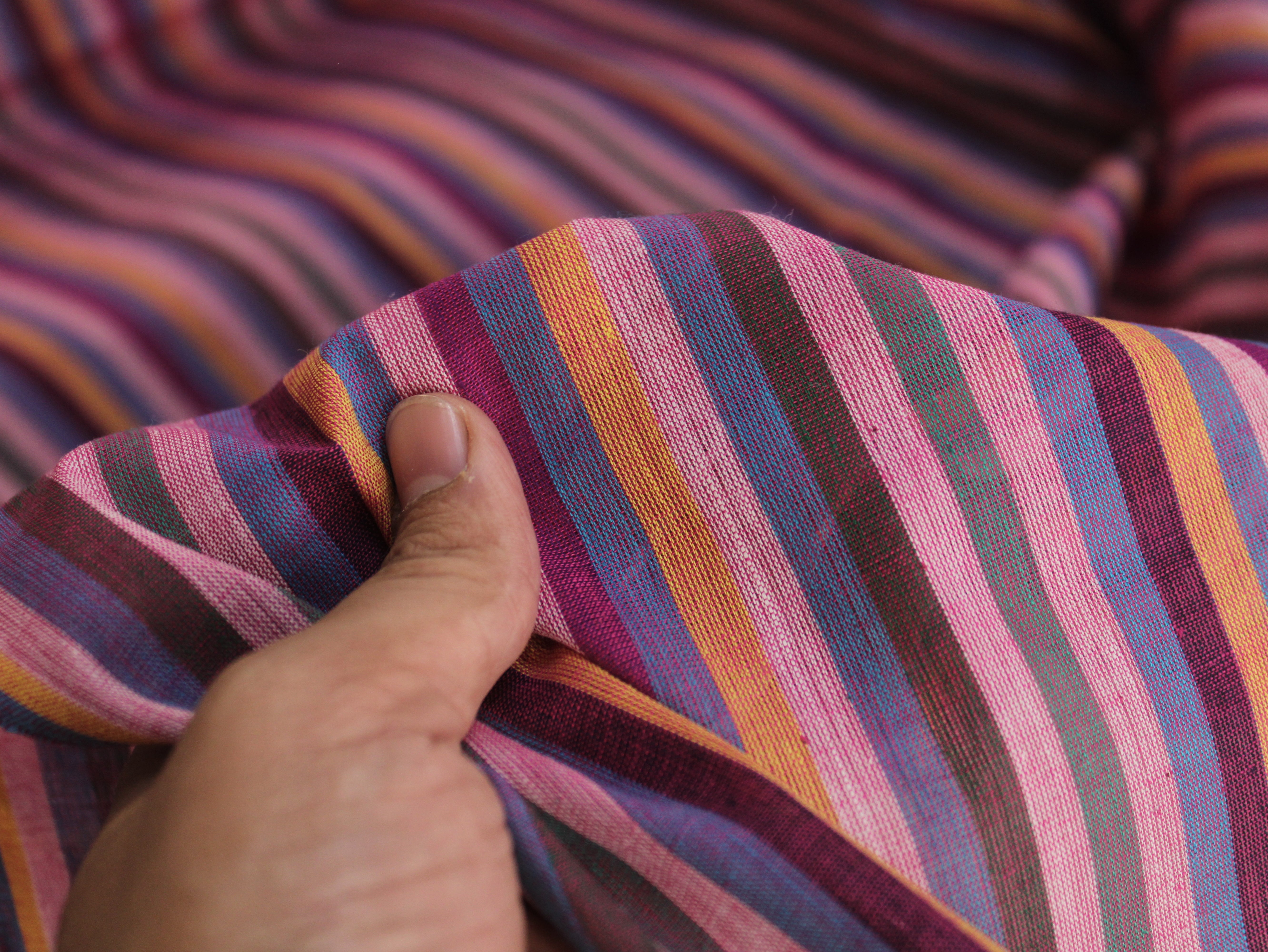 Pure Cotton Yarn-Dyed Handloom Multicolour Stripe Fabric — Berry Sunset
