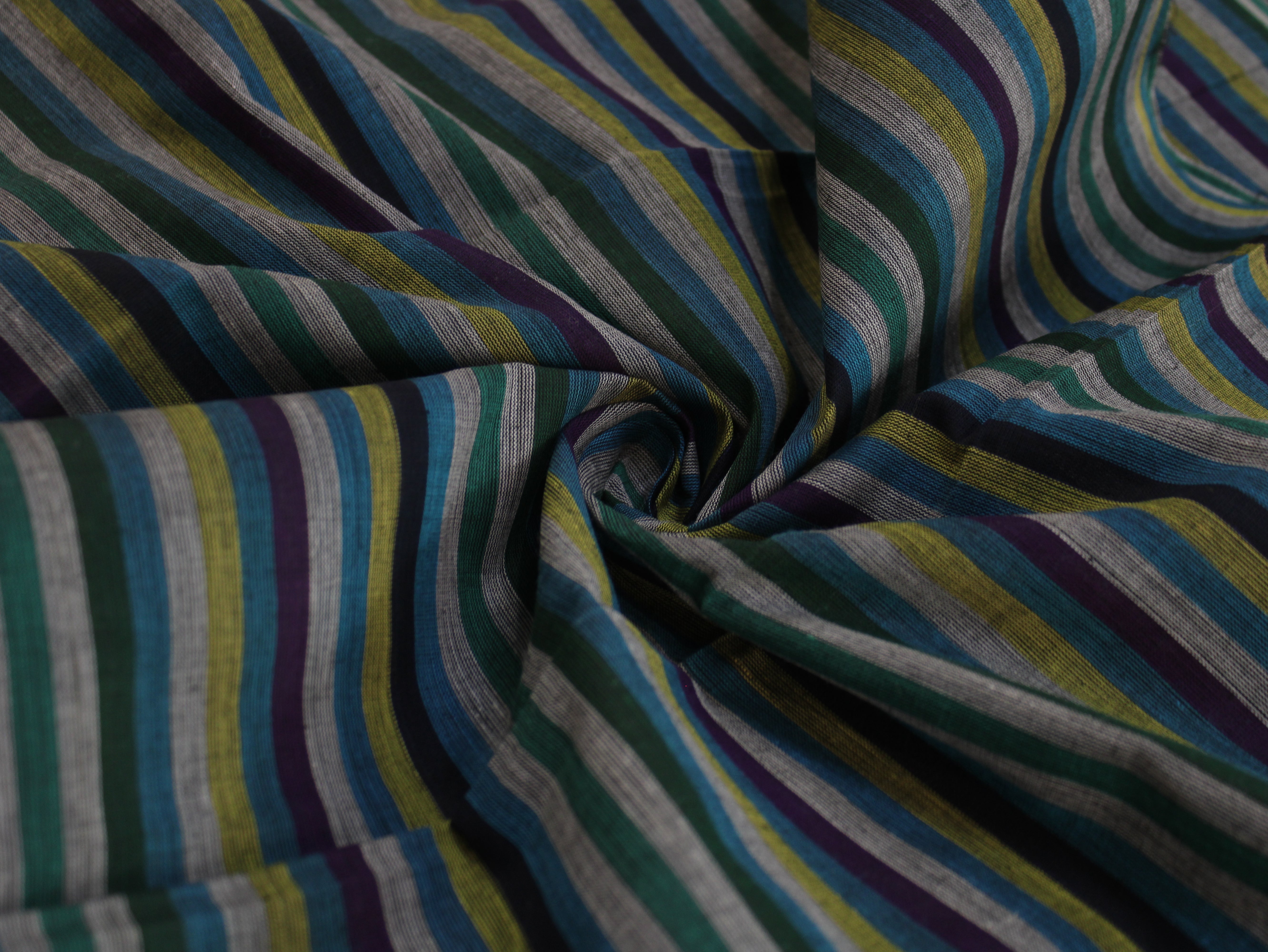 Pure Cotton Yarn-Dyed Handloom Multicolour Stripe Fabric — Midnight Oasis