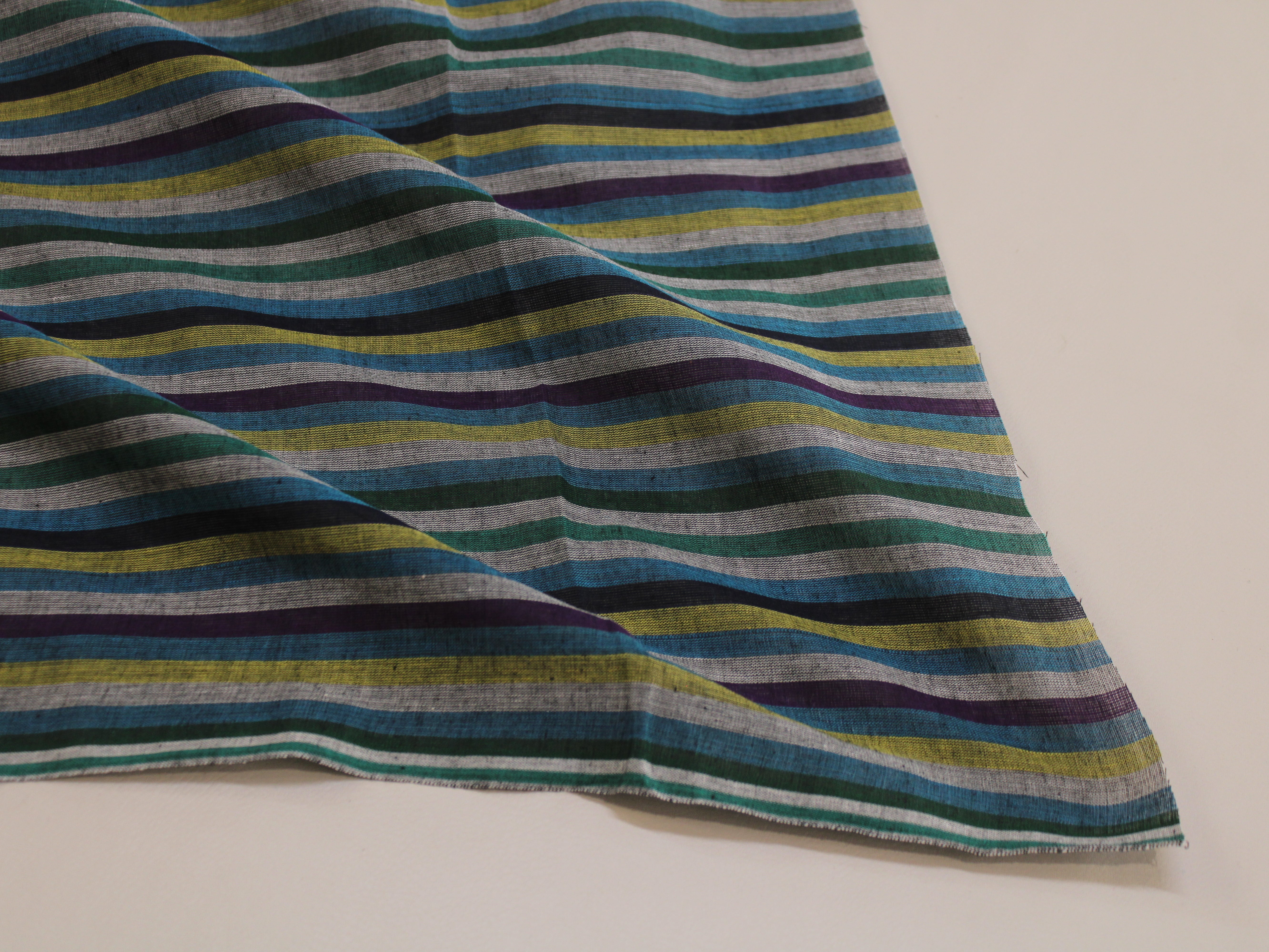 Pure Cotton Yarn-Dyed Handloom Multicolour Stripe Fabric — Midnight Oasis