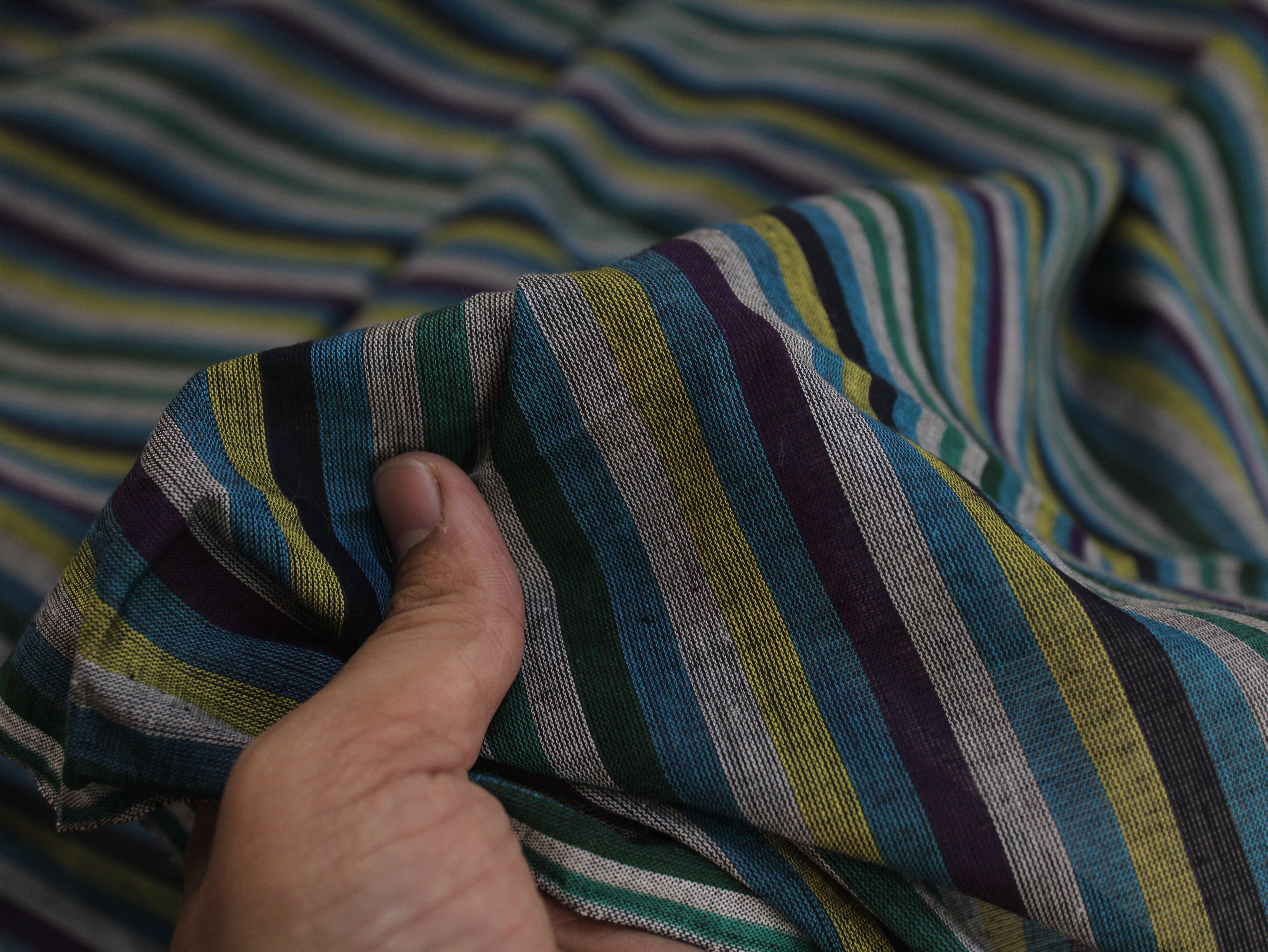 Pure Cotton Yarn-Dyed Handloom Multicolour Stripe Fabric — Midnight Oasis