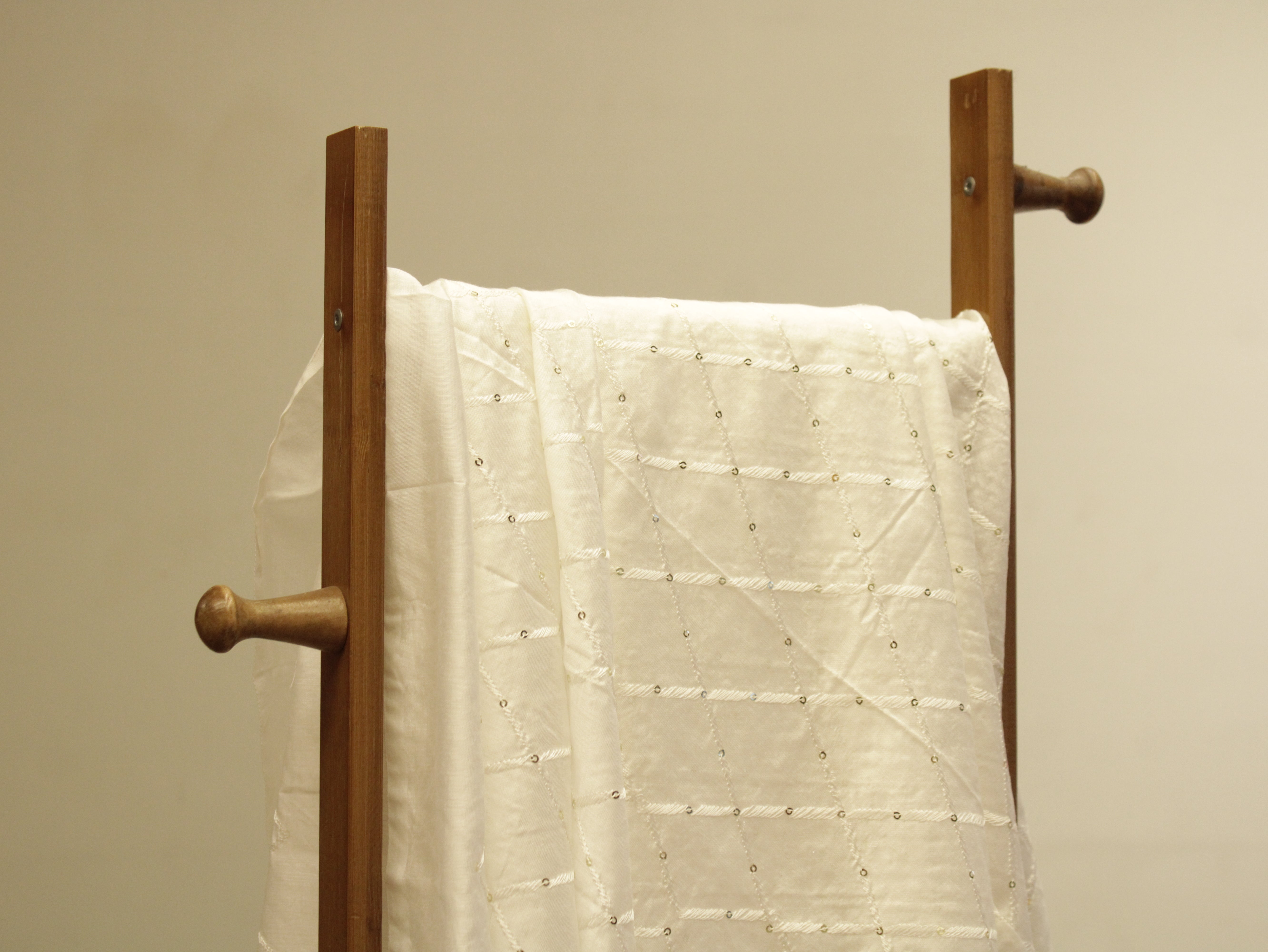 Chanderi Silk Thread & Sequin Box Work Fabric - White
