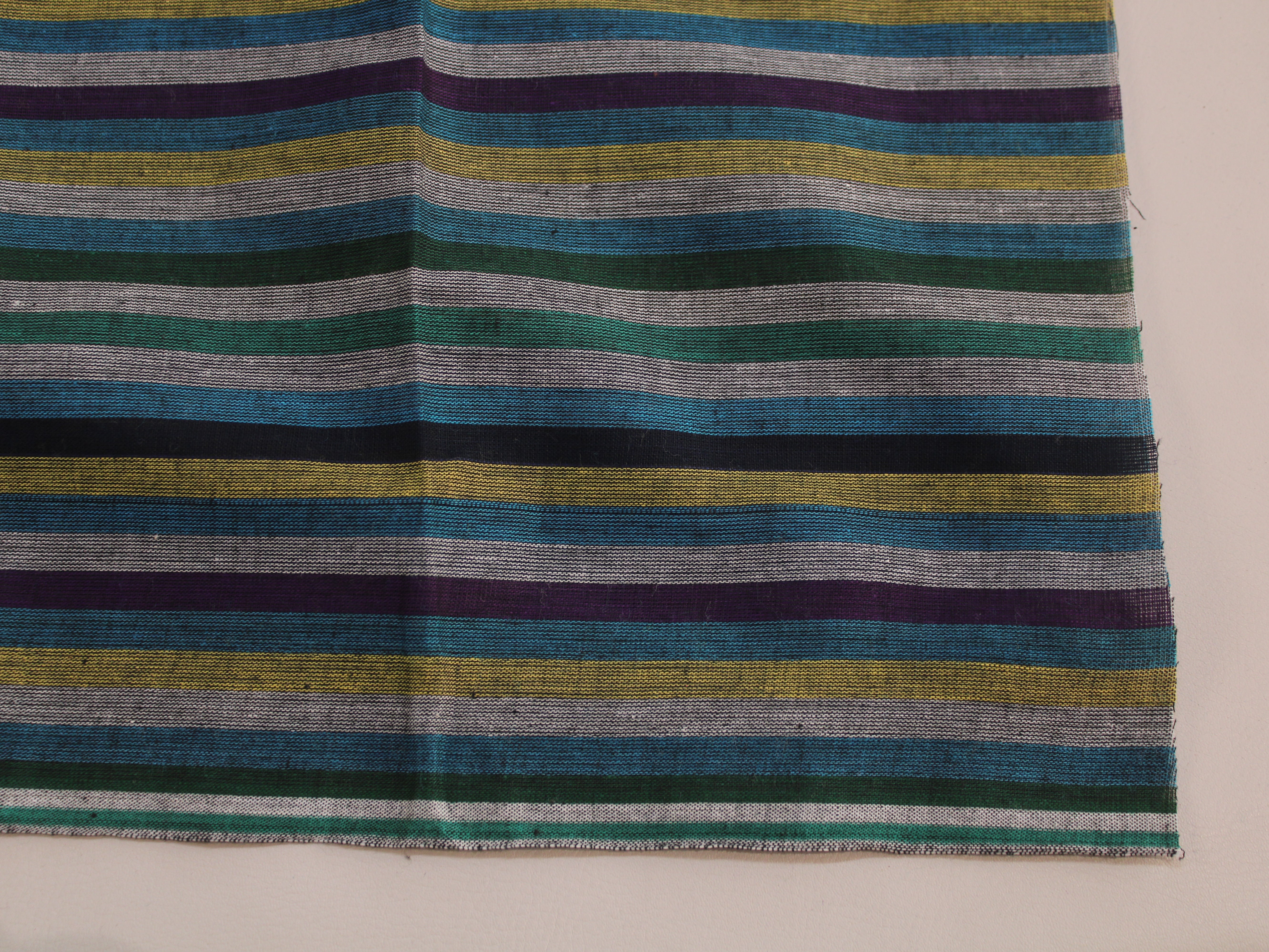 Pure Cotton Yarn-Dyed Handloom Multicolour Stripe Fabric — Midnight Oasis
