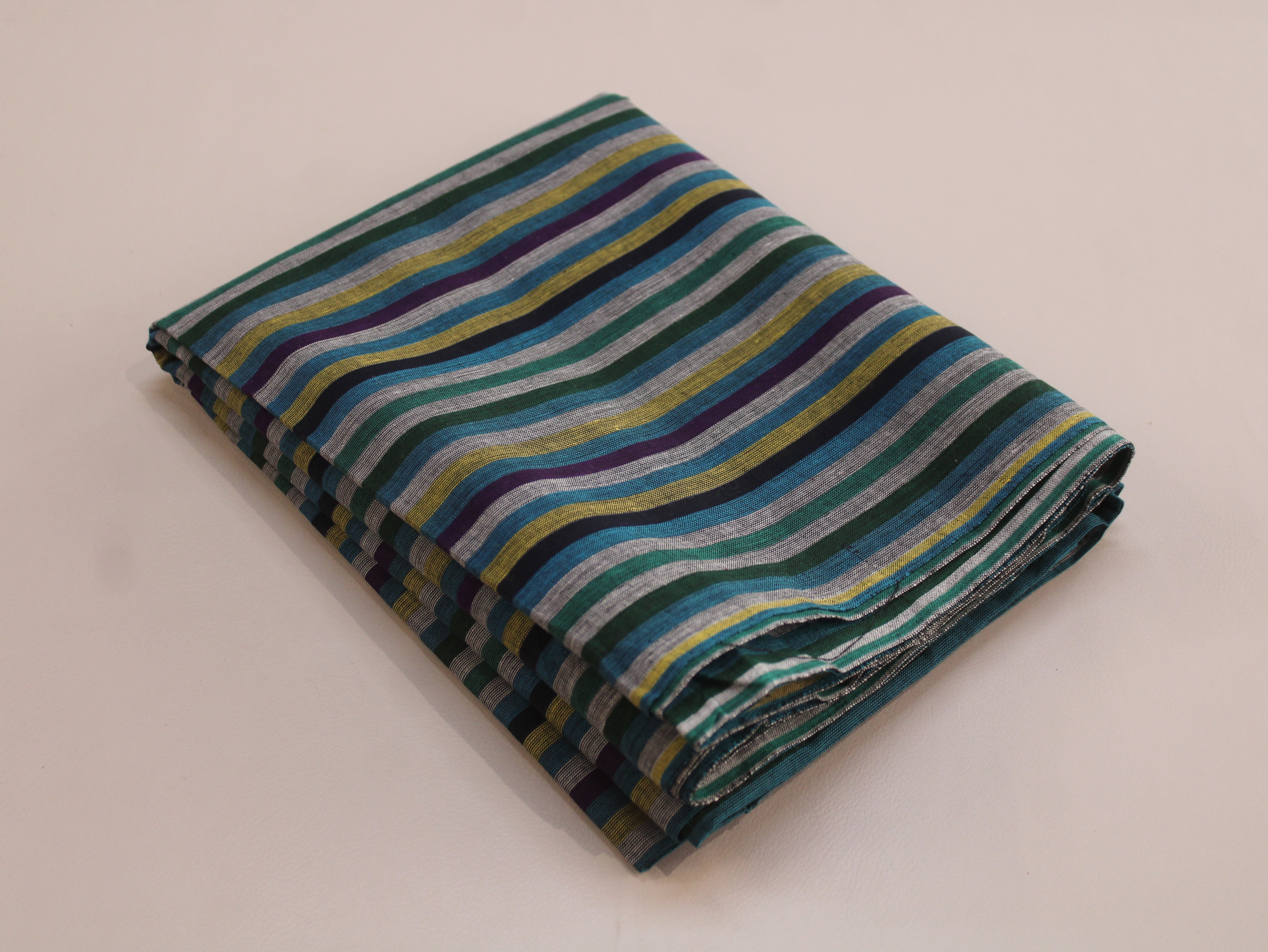 Pure Cotton Yarn-Dyed Handloom Multicolour Stripe Fabric — Midnight Oasis