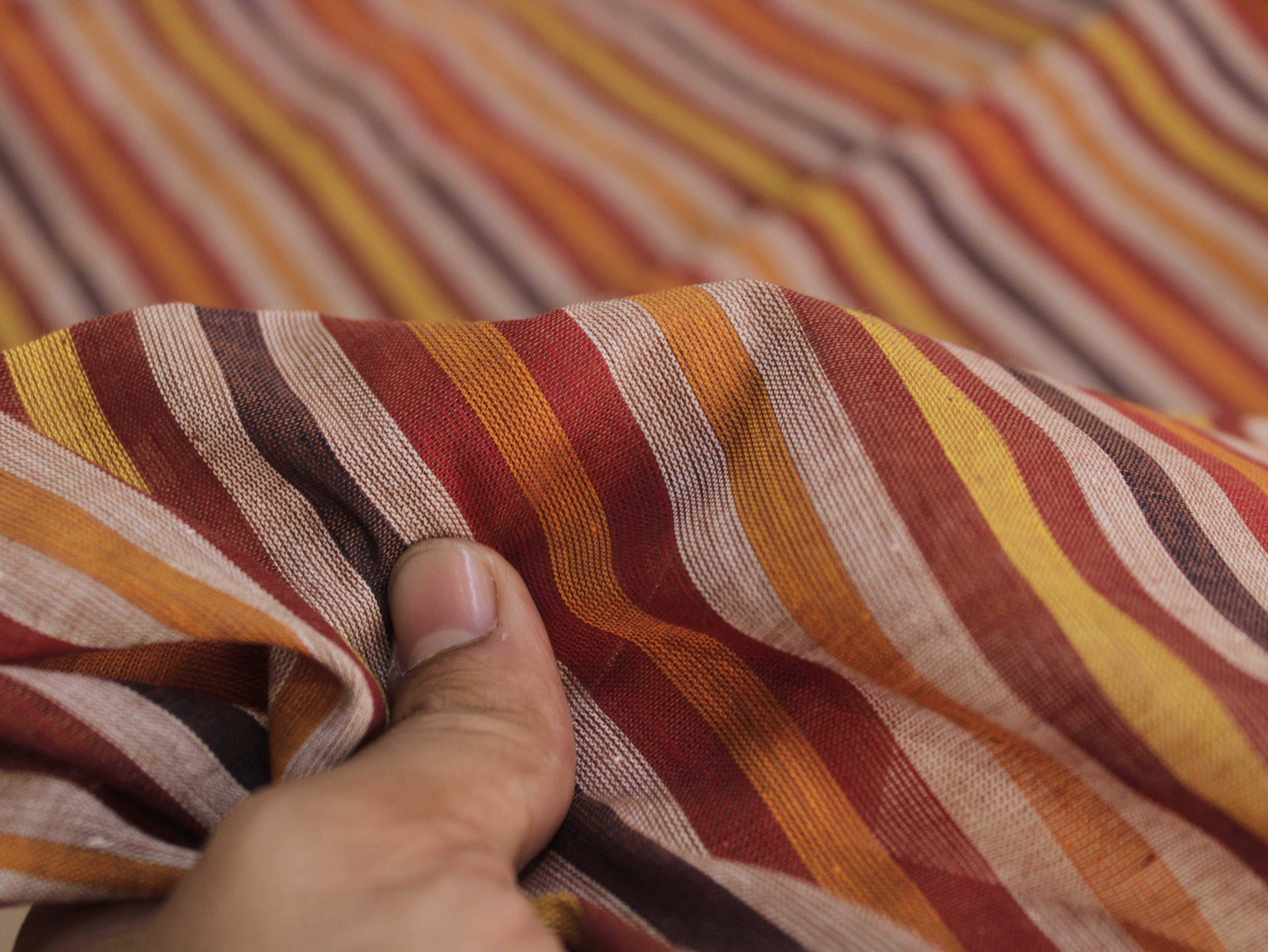 Pure Cotton Yarn-Dyed Handloom Multicolour Stripe Fabric — Crimson Harvest