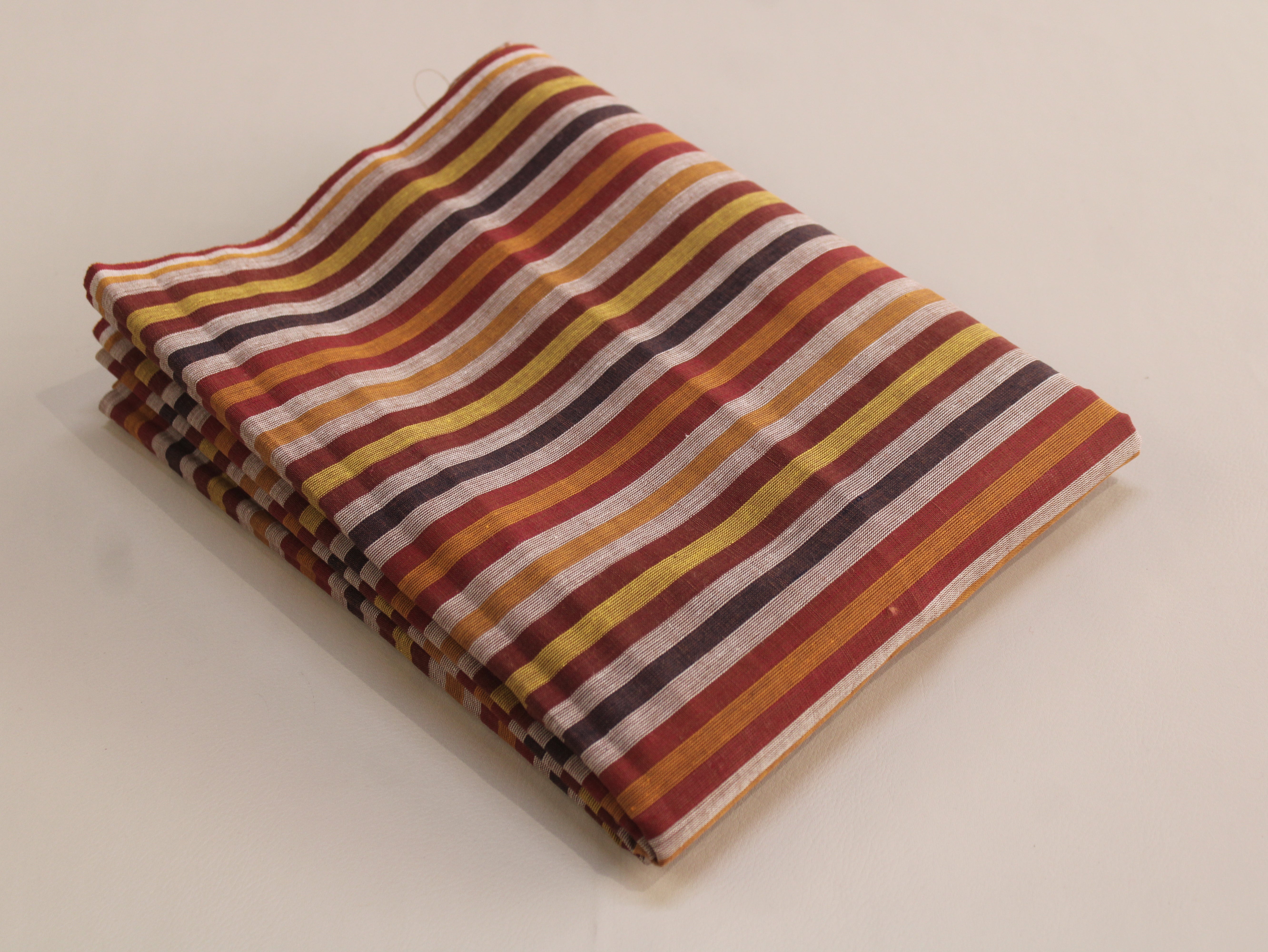 Pure Cotton Yarn-Dyed Handloom Multicolour Stripe Fabric — Crimson Harvest